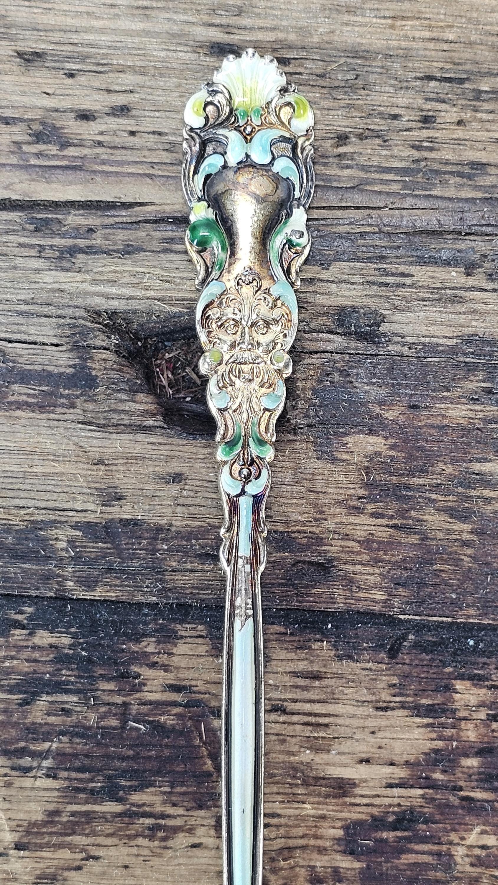 RARE Antique Dominick & Haff Renaissance Enameled Sterling Silver Food Pick 5.5"