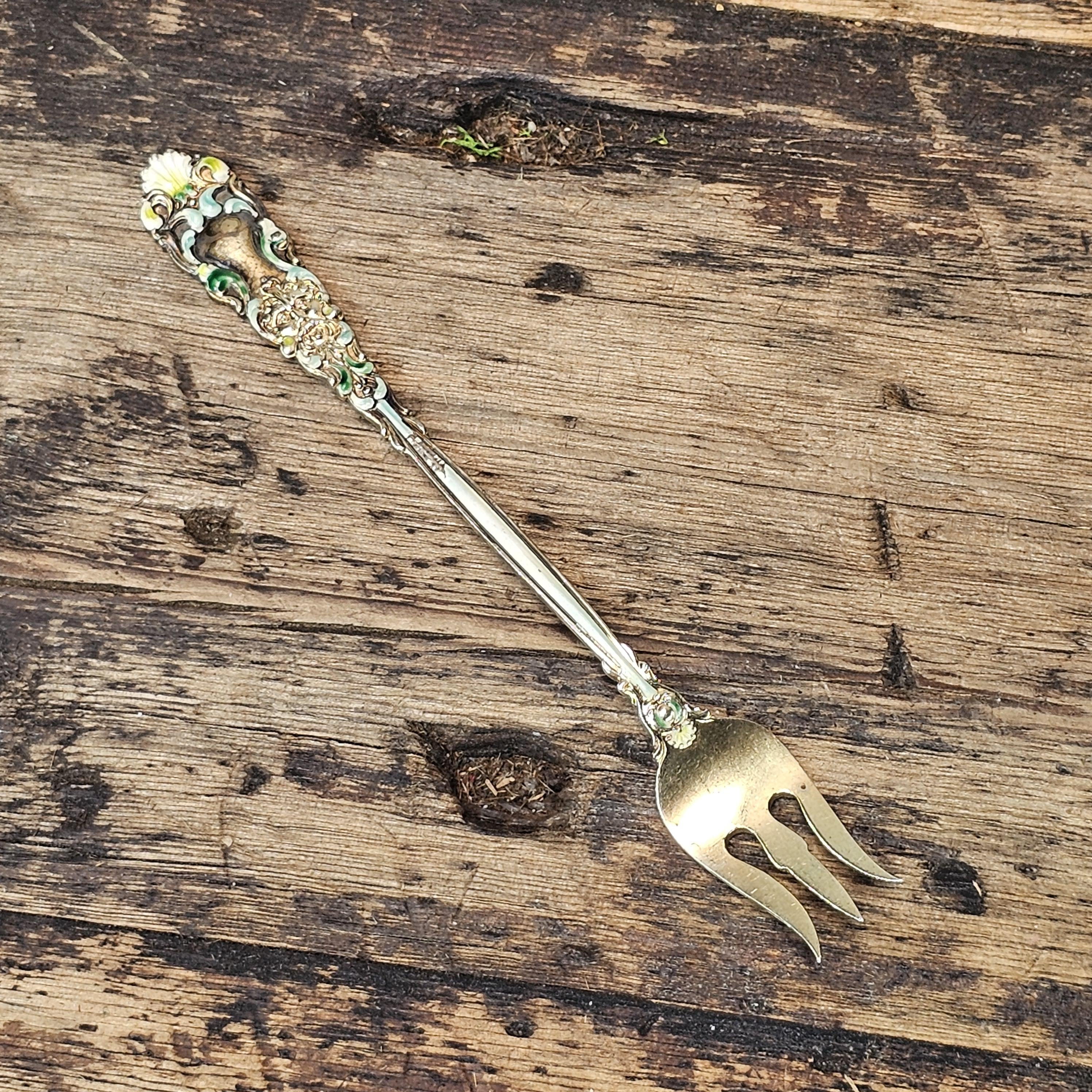 RARE Antique Dominick & Haff Renaissance Enameled Sterling Silver Food Pick 5.5"