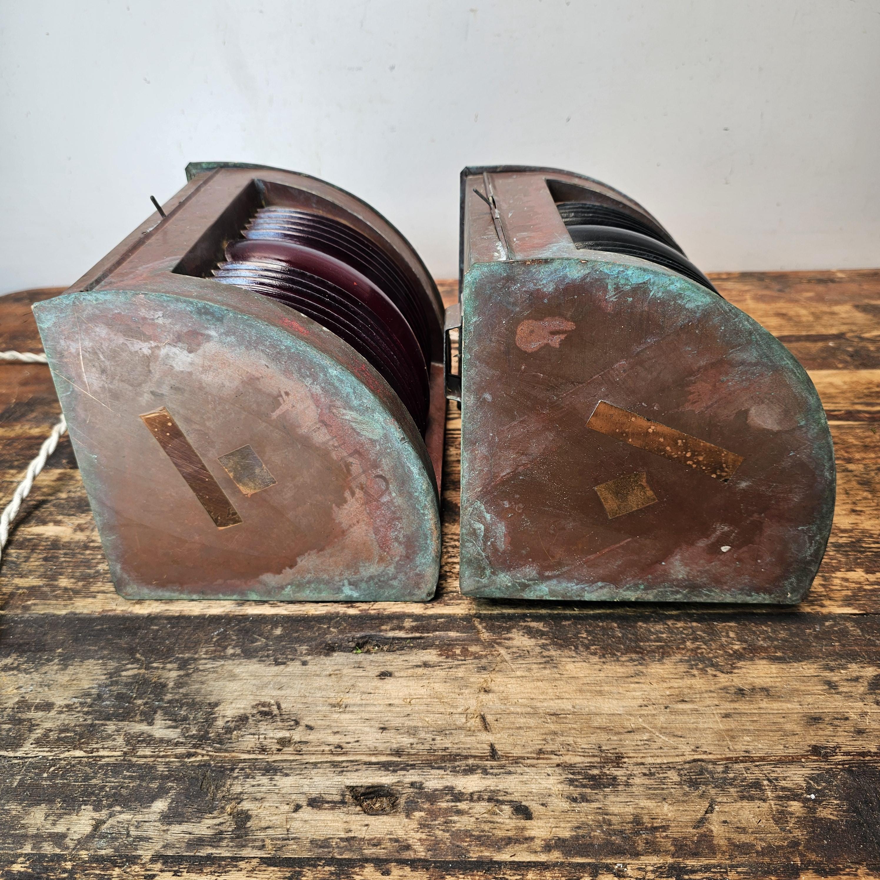 Authentic Vintage USA Copper Marine Lamps - Set of 2 Red/Green Ship Lights