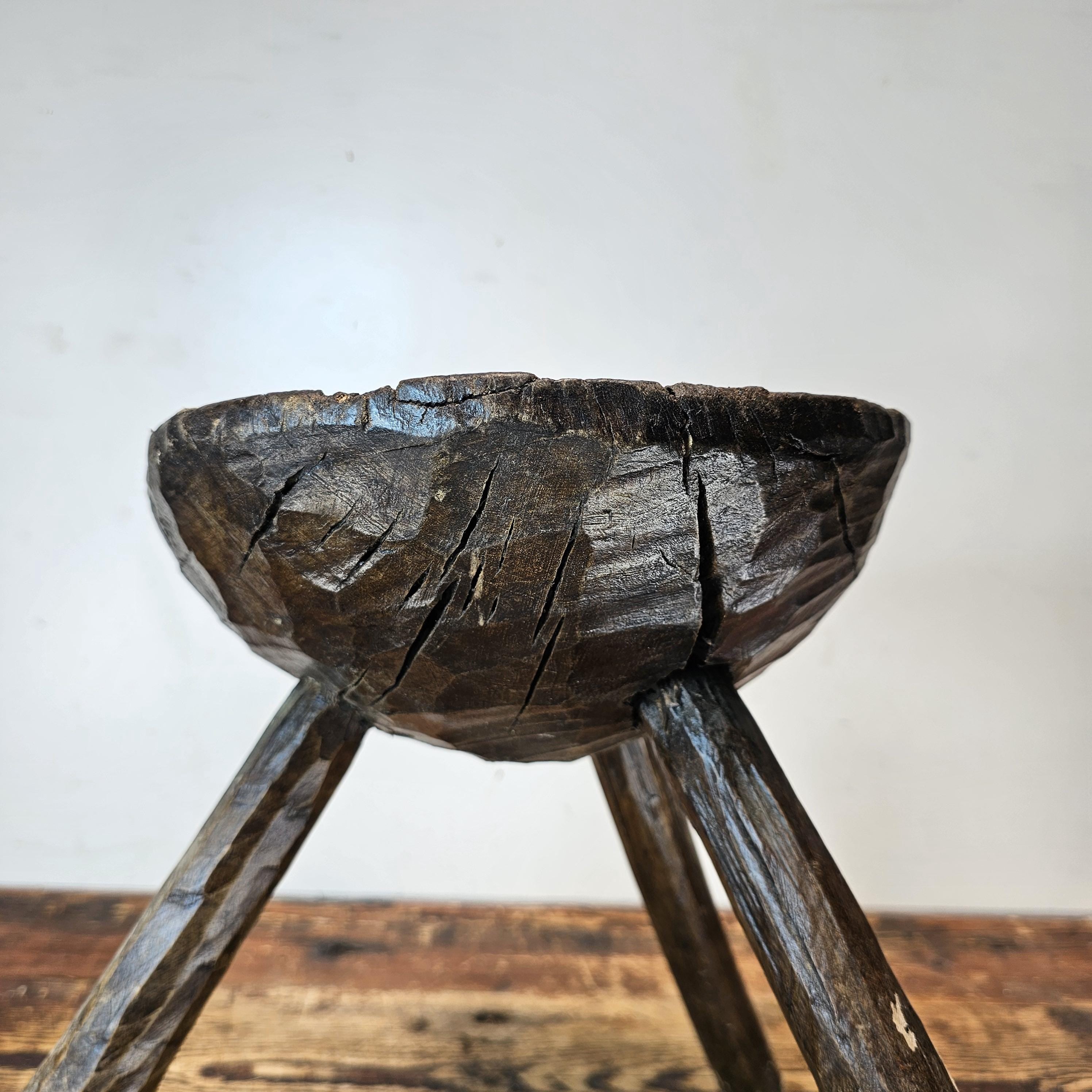 Authentic 18th-19th Century European Primitive Milking Stool / Wabi Sabi 12.75"H