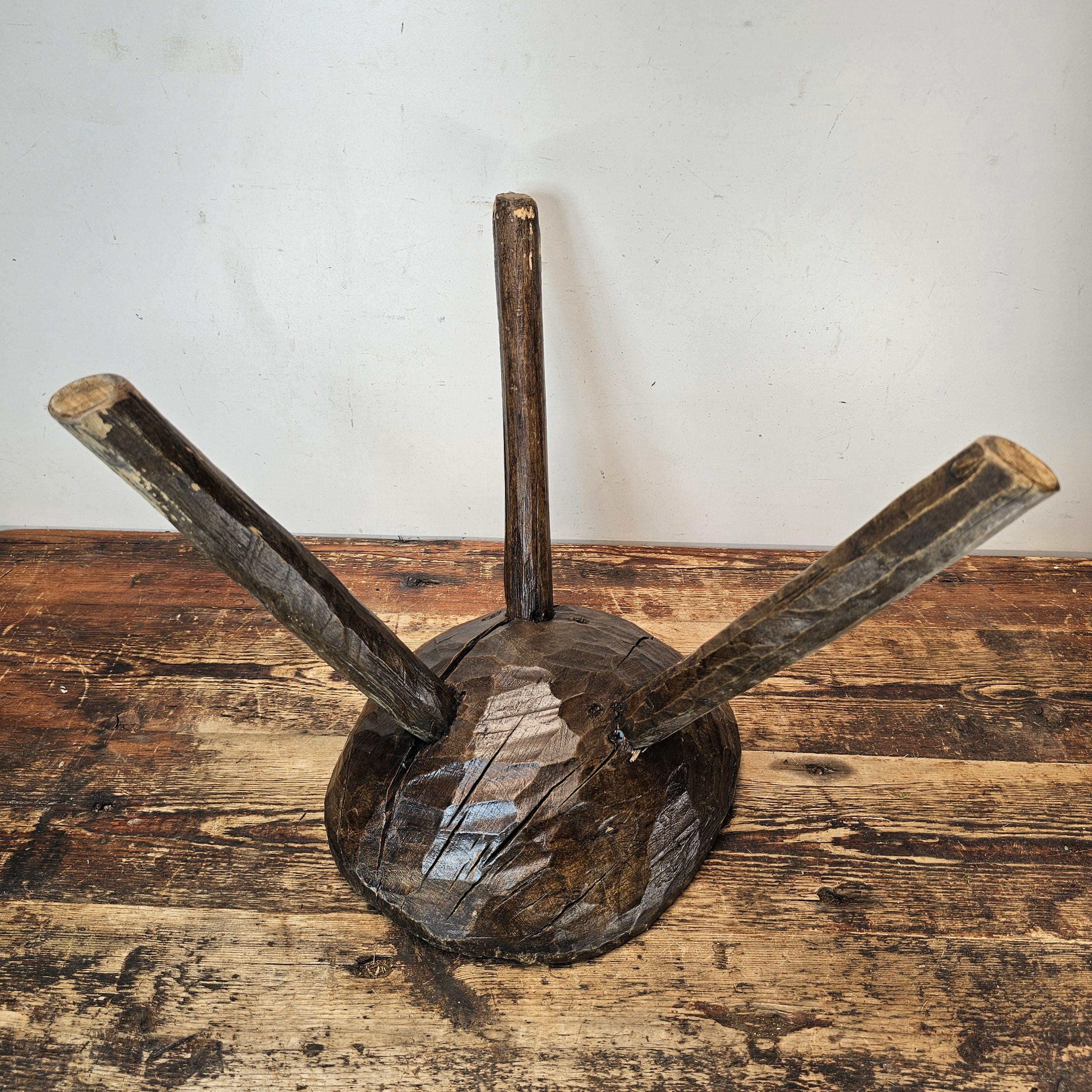 Authentic 18th-19th Century European Primitive Milking Stool / Wabi Sabi 12.75"H