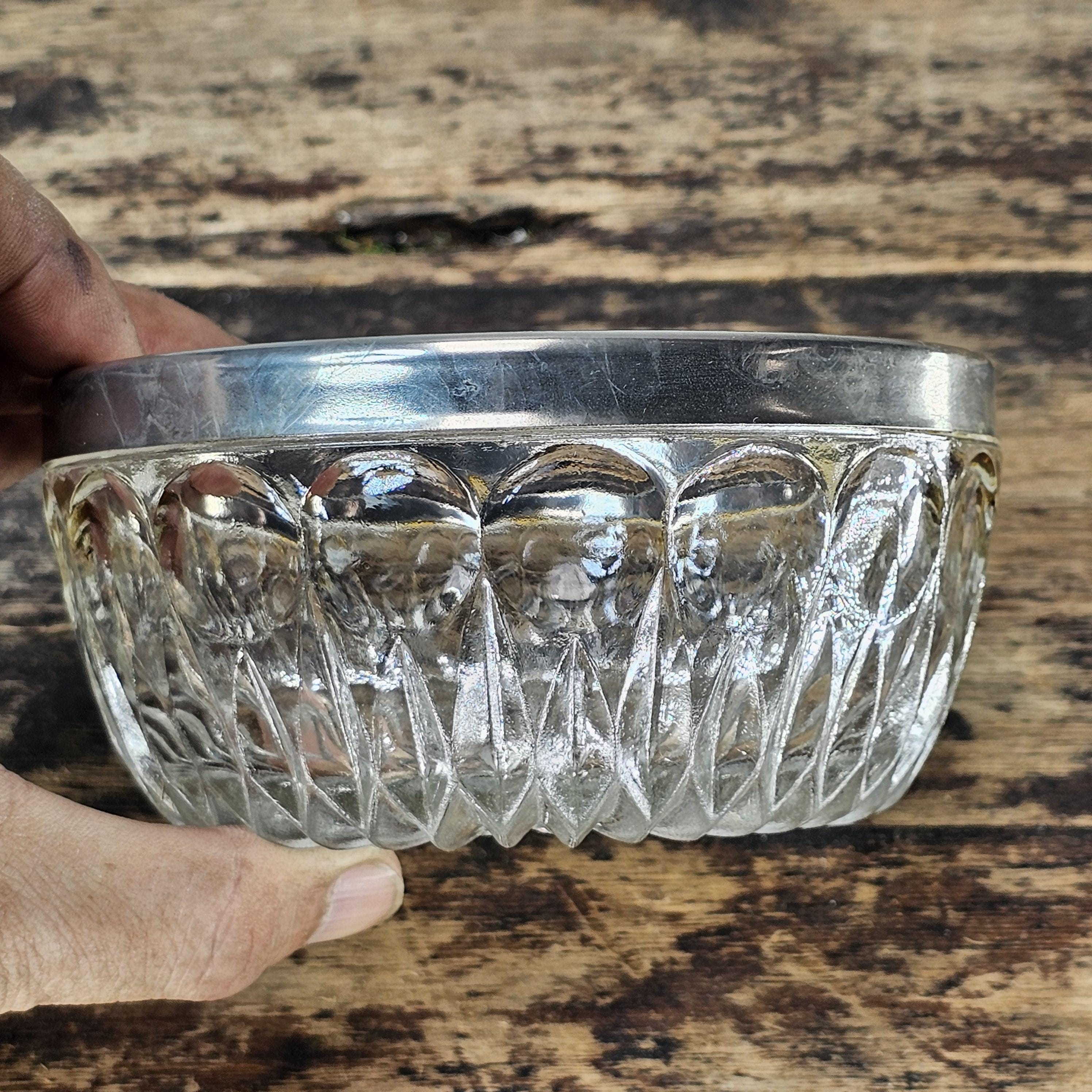 Vintage Pressed Glass Bowl with Silver-Tone Rim | Candy / Nut Dish