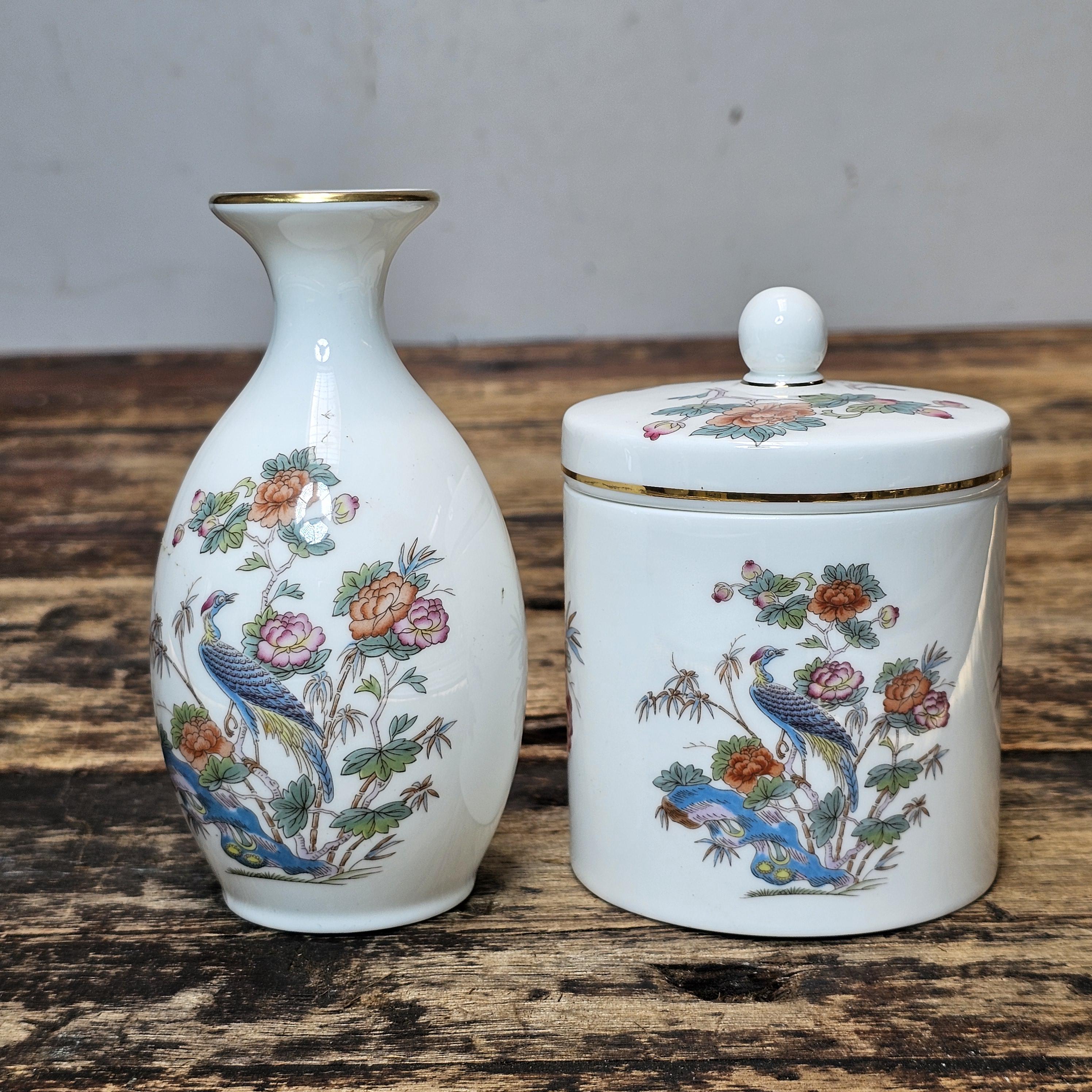 Vintage Wedgwood "Kutani Crane" Bone China Bud Vase & Lidded Jar Set