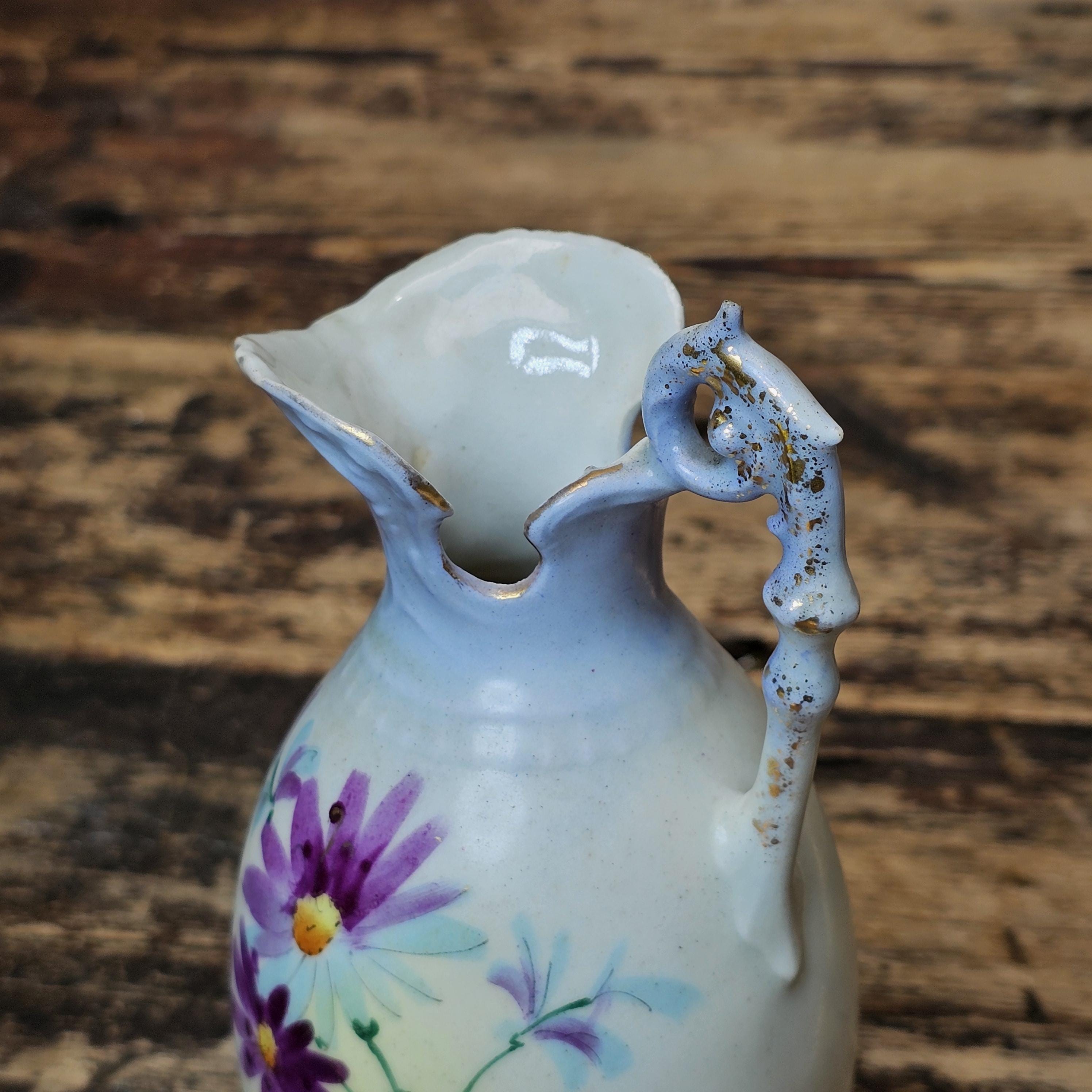 Antique Art Nouveau Floral Pitcher / Ewer, Made in Austria 6.25"H