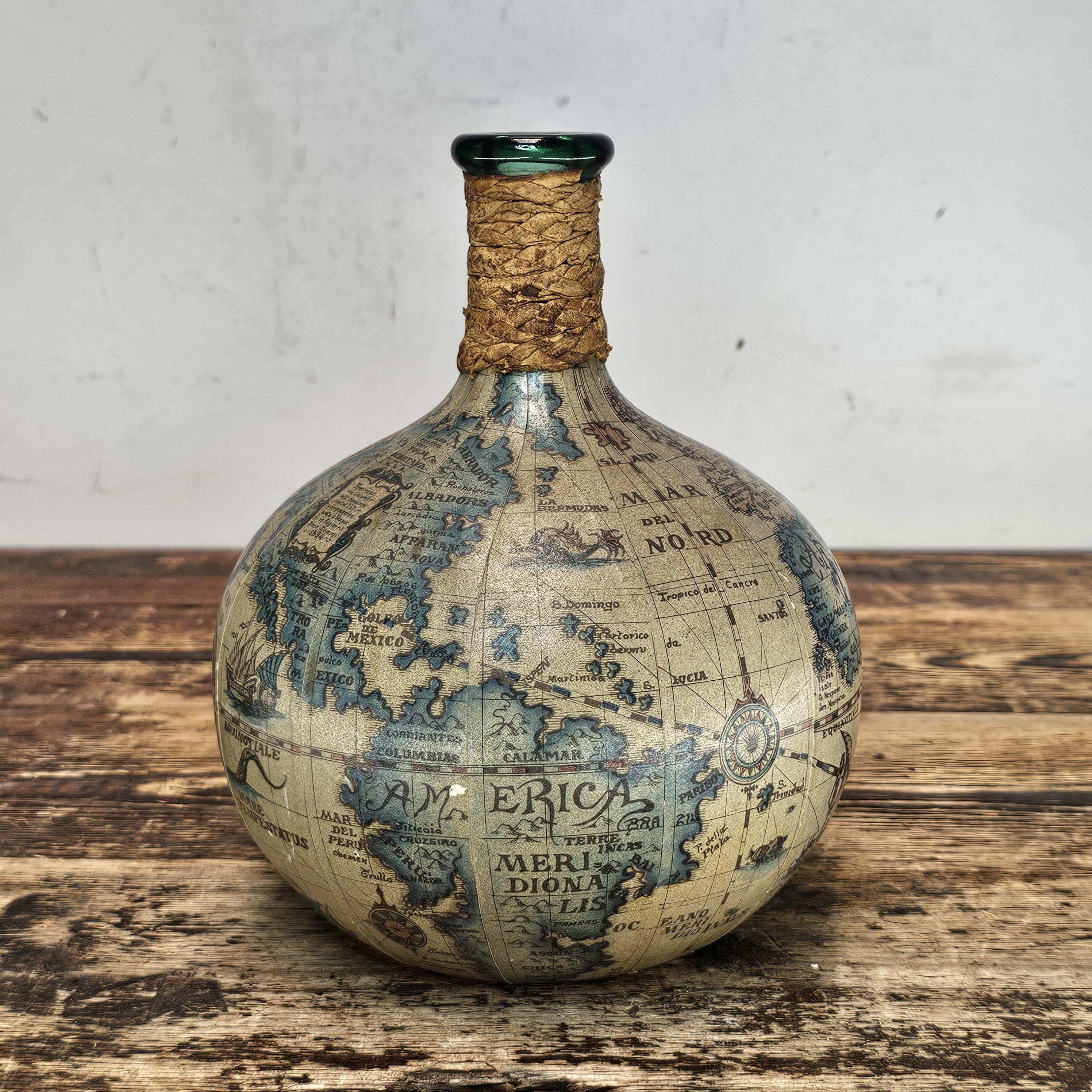Vintage World Map Glass Decanter (Made in Italy) 1960s-70s
