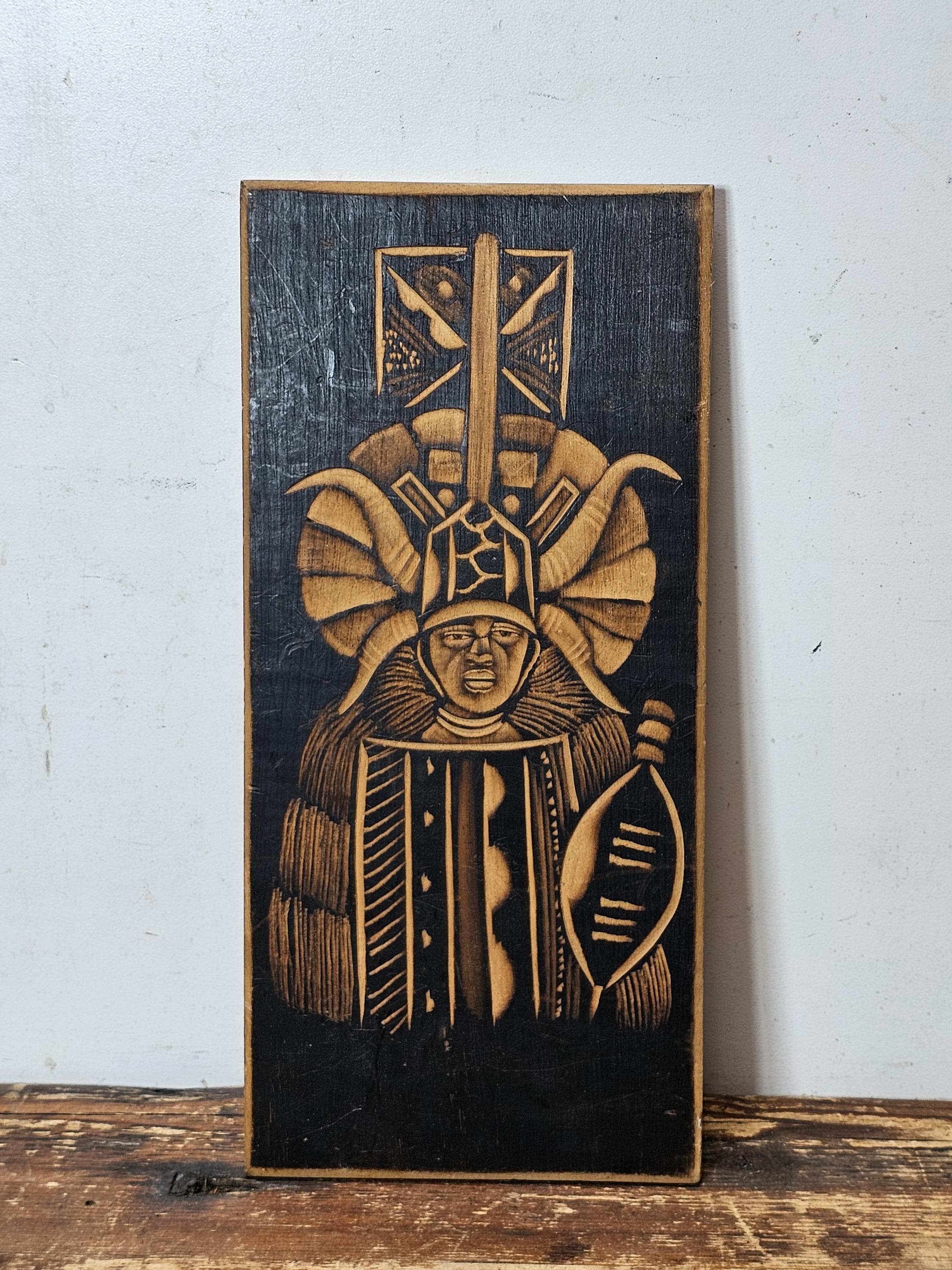 Hand-Carved Zulu Warrior Wooden Wall Plaque Southern African Folk Art 12" x 5.5"