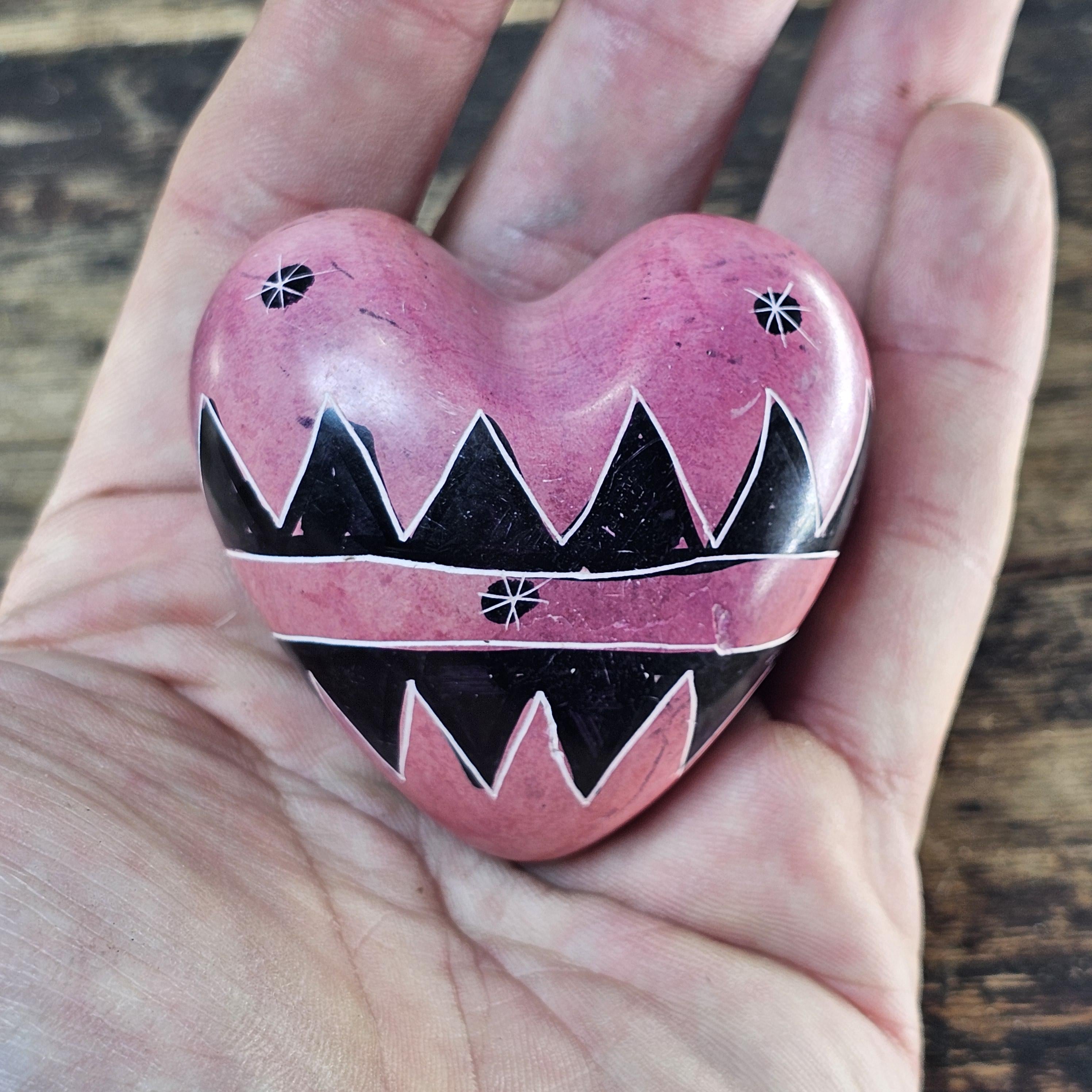 Set of 3 Hand-Carved Kenyan Soapstone Hearts African Art Decorative Paperweights
