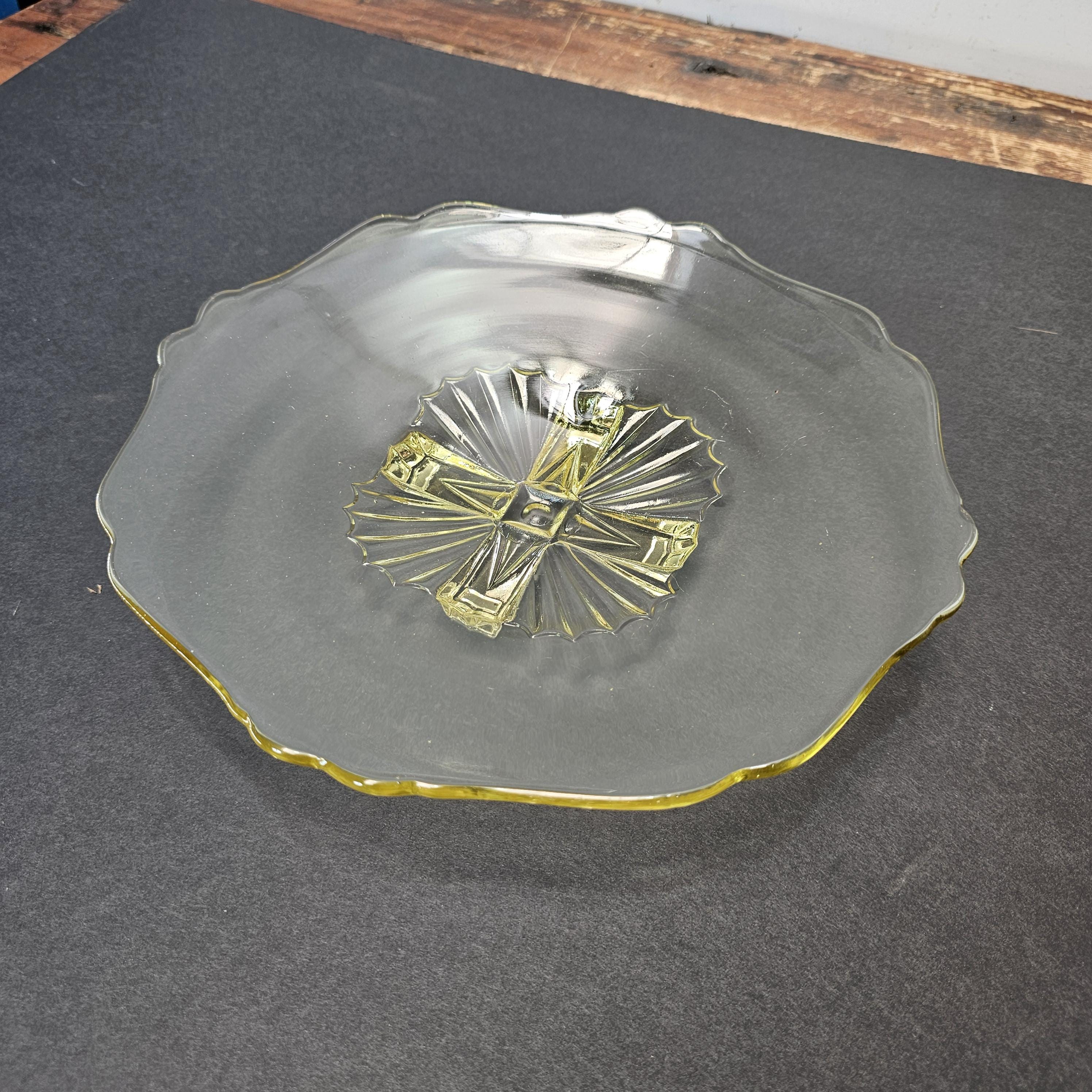 Vintage Lancaster Glass "Cable" Pattern Footed Bowl in Yellow