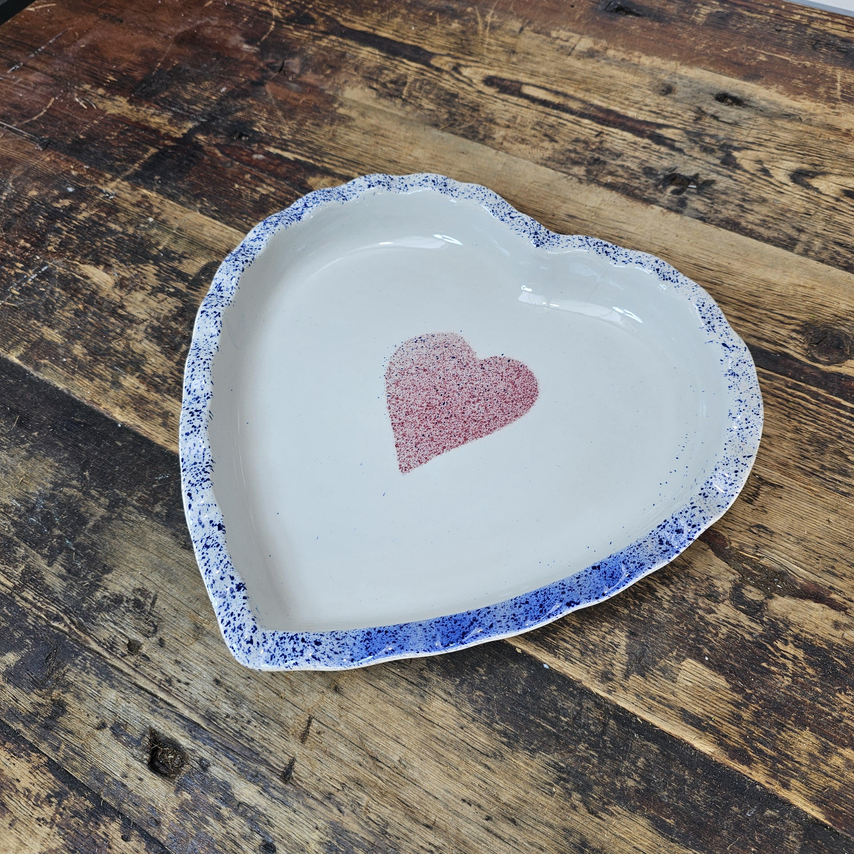 Vintage Heart Shaped Baker / Serving Dish - Made in Portugal - Spongeware