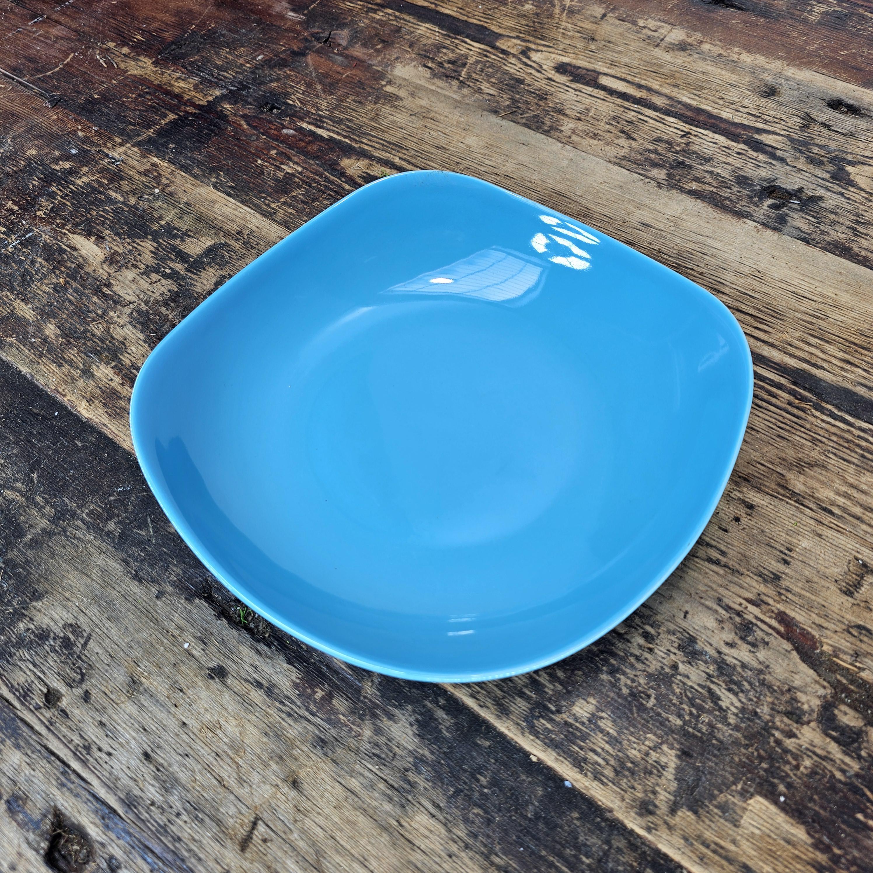 Vintage Pagnossin Italy MCM Blue Square Bowl - 70s/80s Retro Ironstone 8.5"