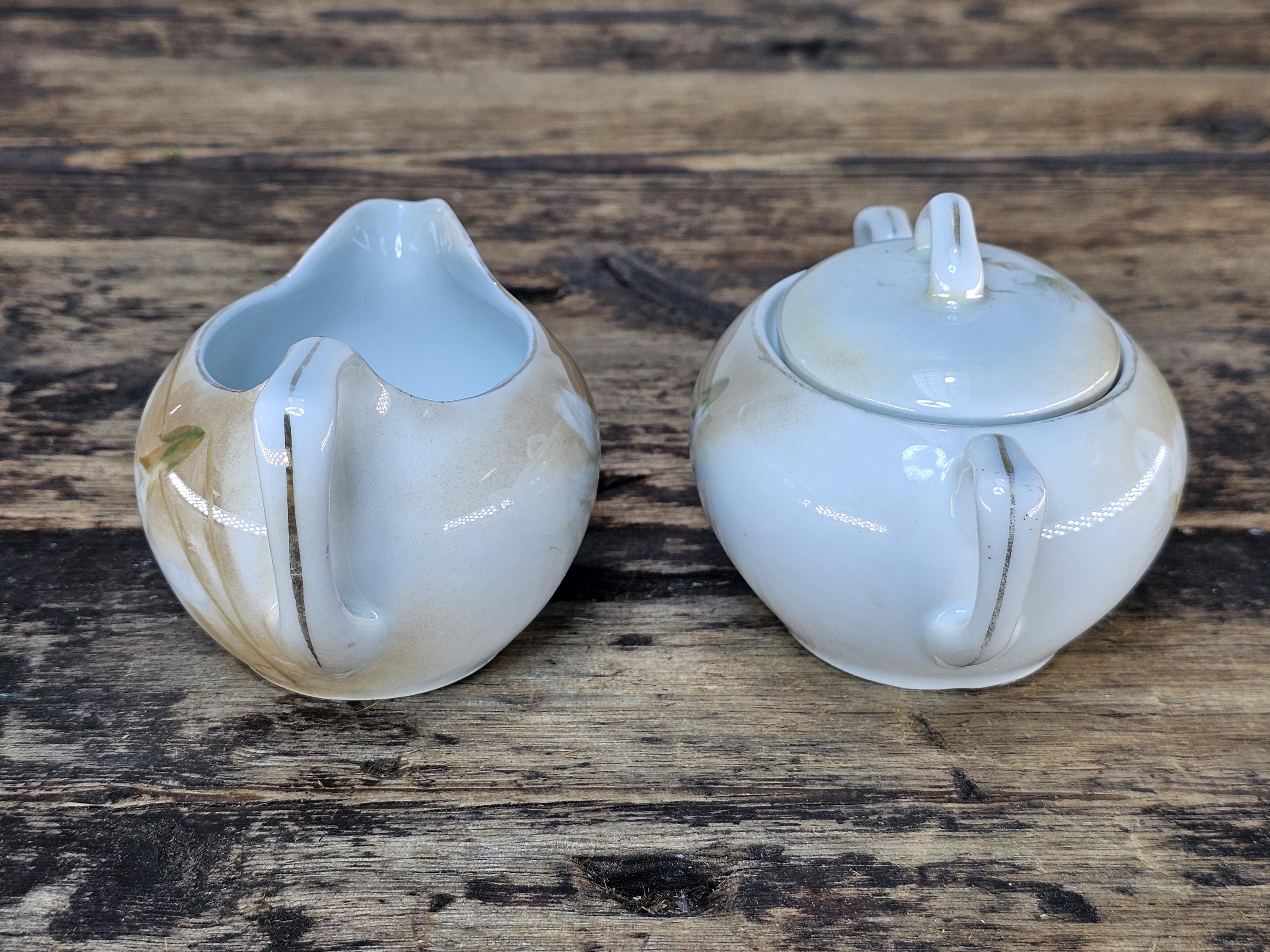 Antique RS Germany Creamer & Sugar Bowl Set - White Lilies, c. 1910s-20s