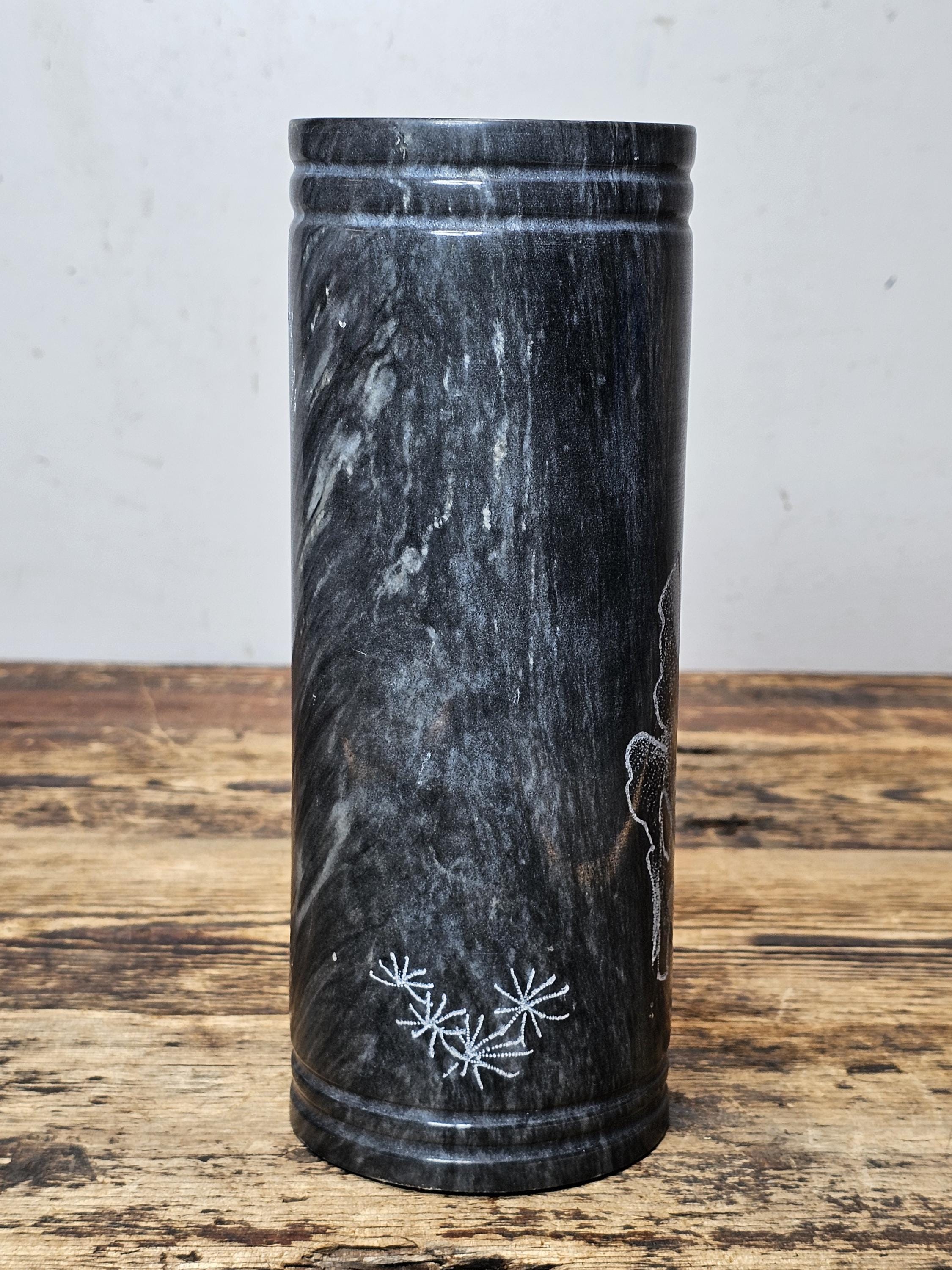 Vintage Chinese Etched Marble Vase / Brush Pot