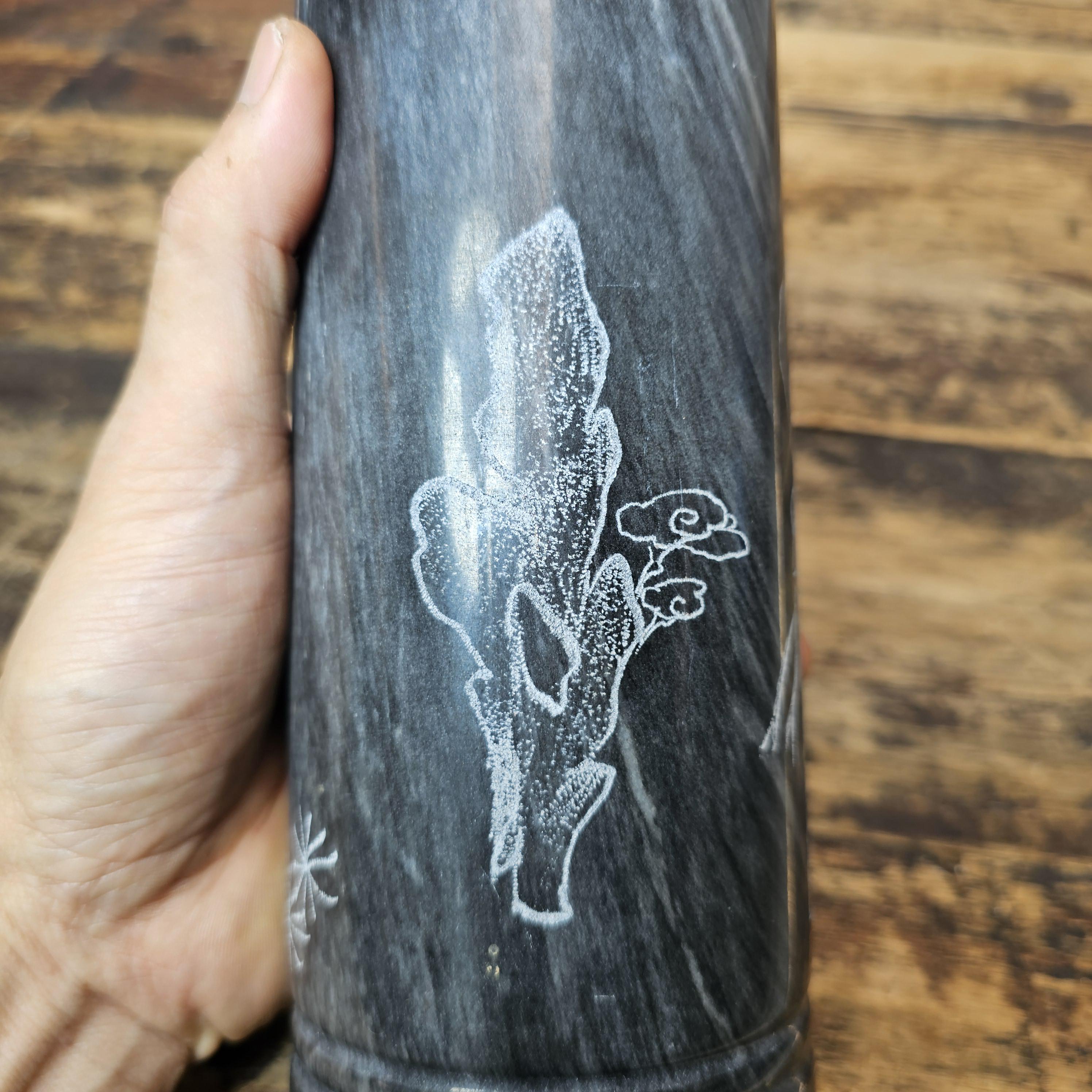 Vintage Chinese Etched Marble Vase / Brush Pot