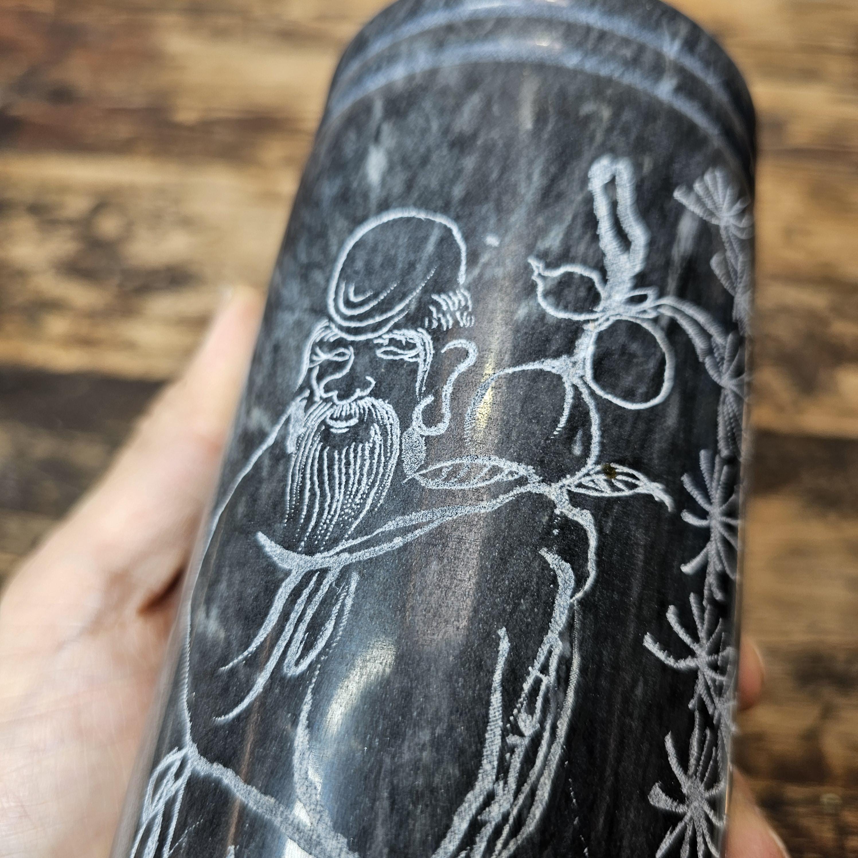 Vintage Chinese Etched Marble Vase / Brush Pot