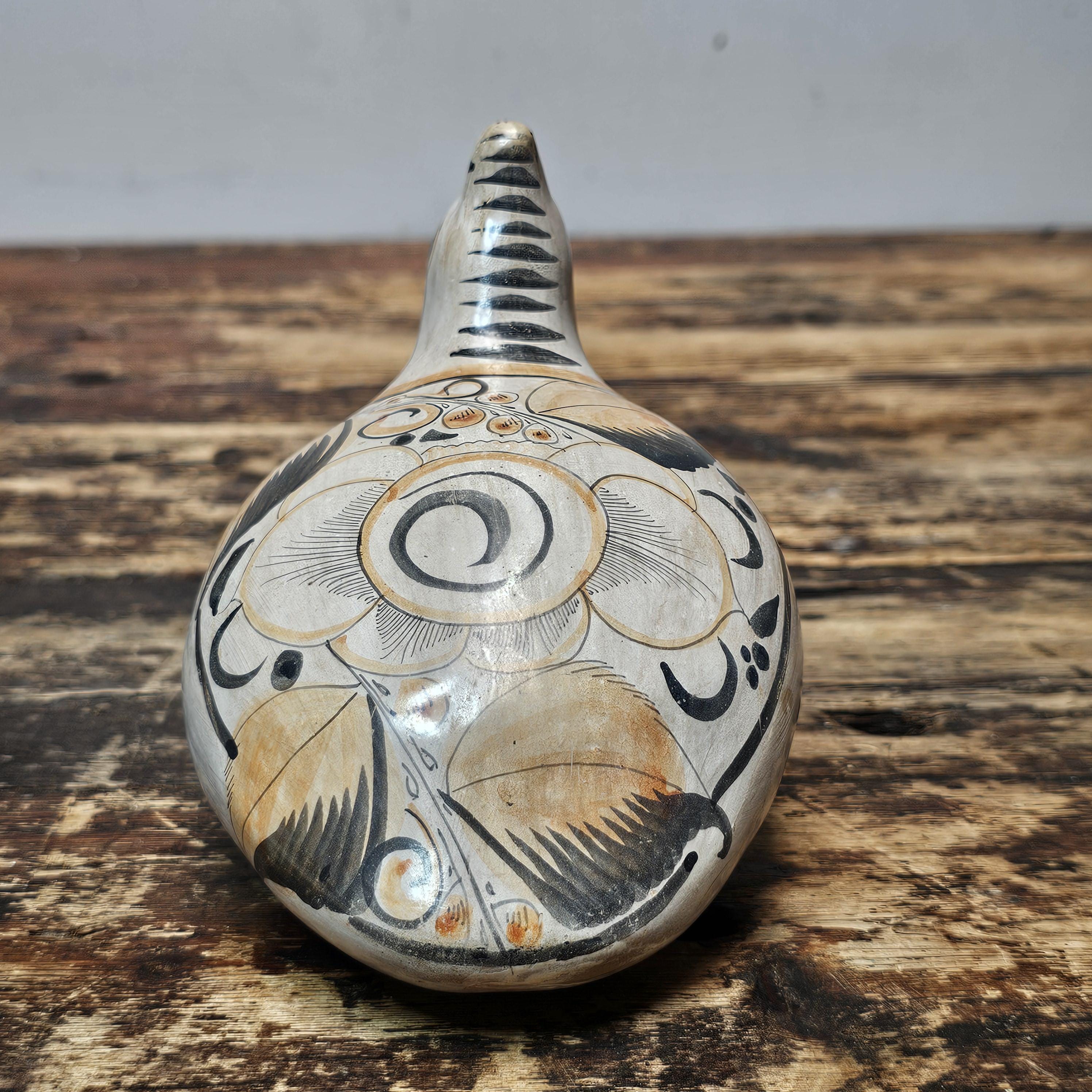 Vintage Hand-Painted Tonalá Pottery Bird | Jalisco, Mexico Folk Art 6.75"L