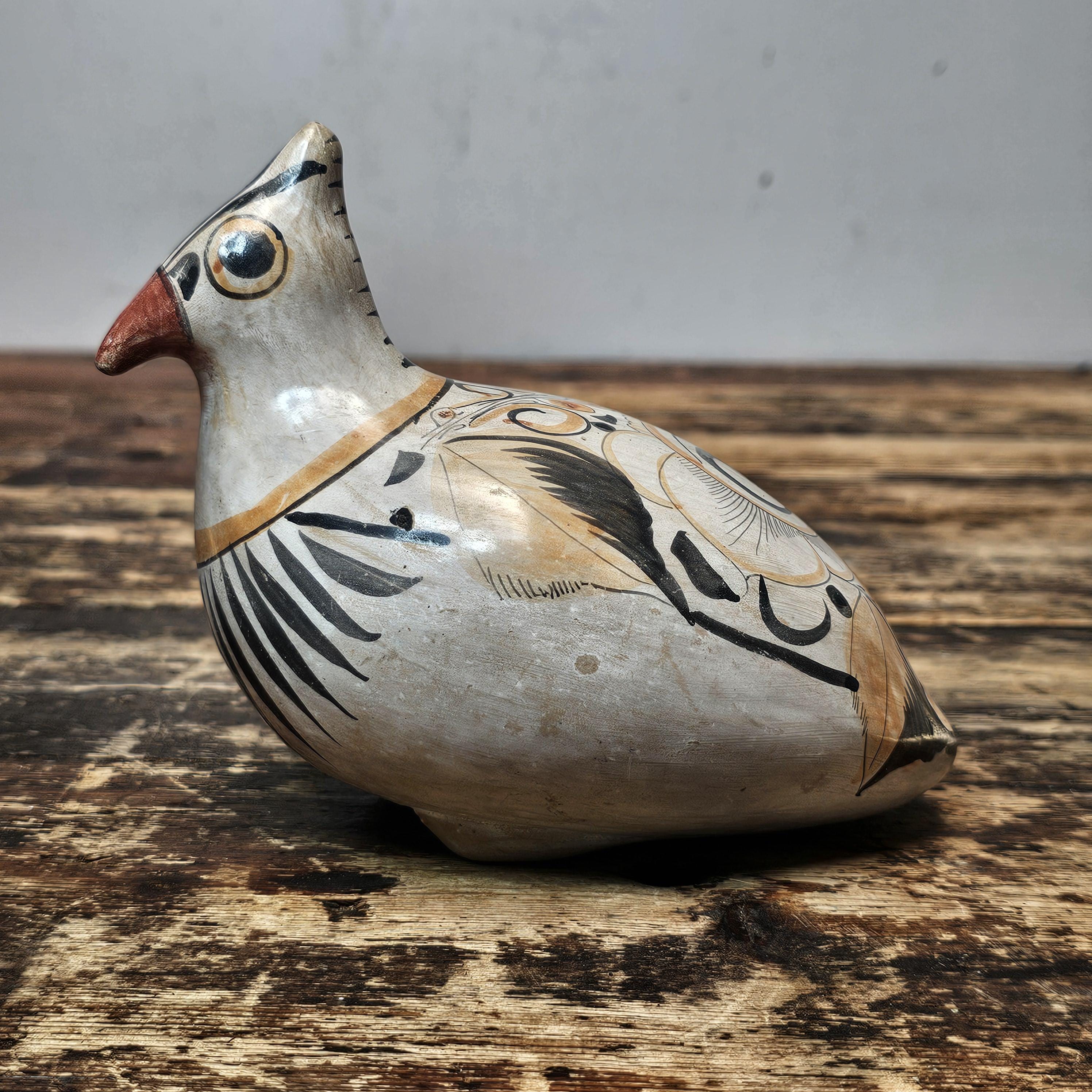 Vintage Hand-Painted Tonalá Pottery Bird | Jalisco, Mexico Folk Art 6.75"L