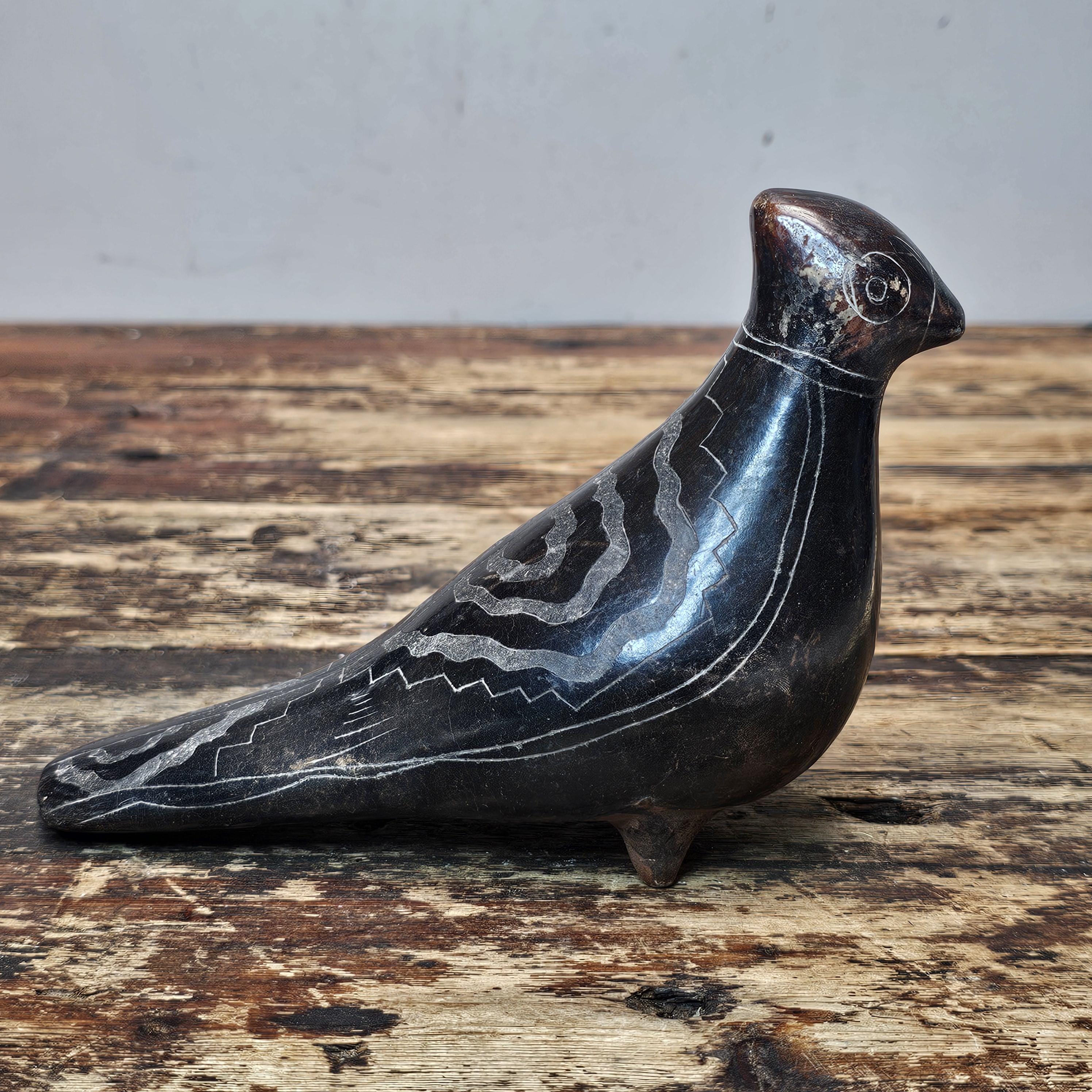 Black Tonalá Sgraffito & Burnished Pottery Bird | Jalisco, Mexico Folk Art 8"L