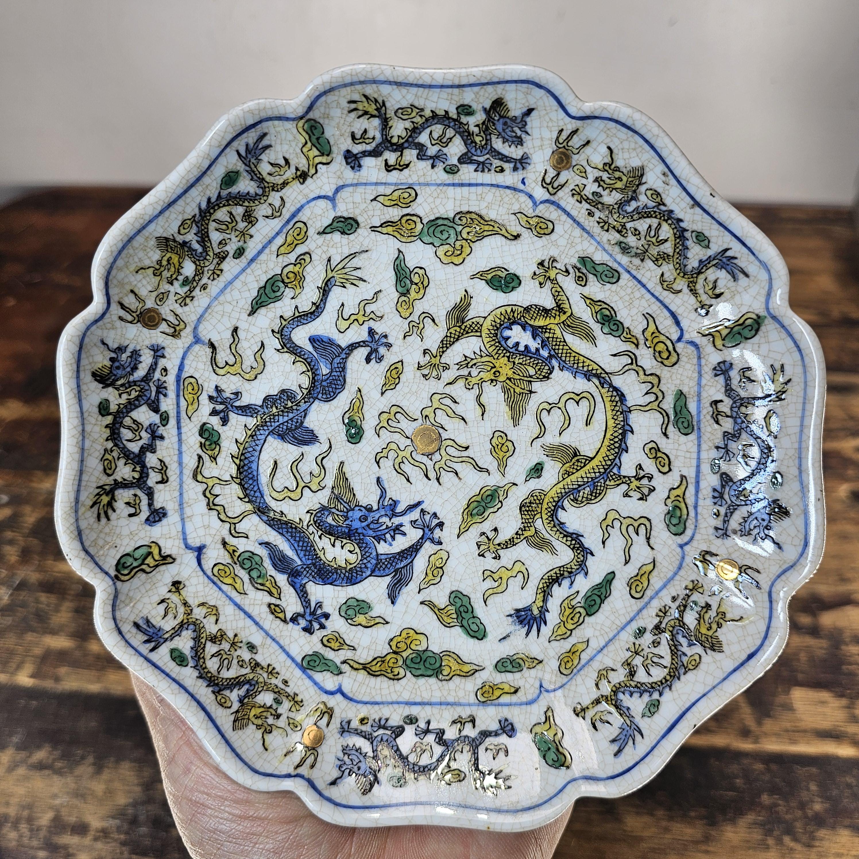 Vintage Chinese Dragon Plate | Hand-Painted in Hong Kong | 5-Claw Dragon Motif