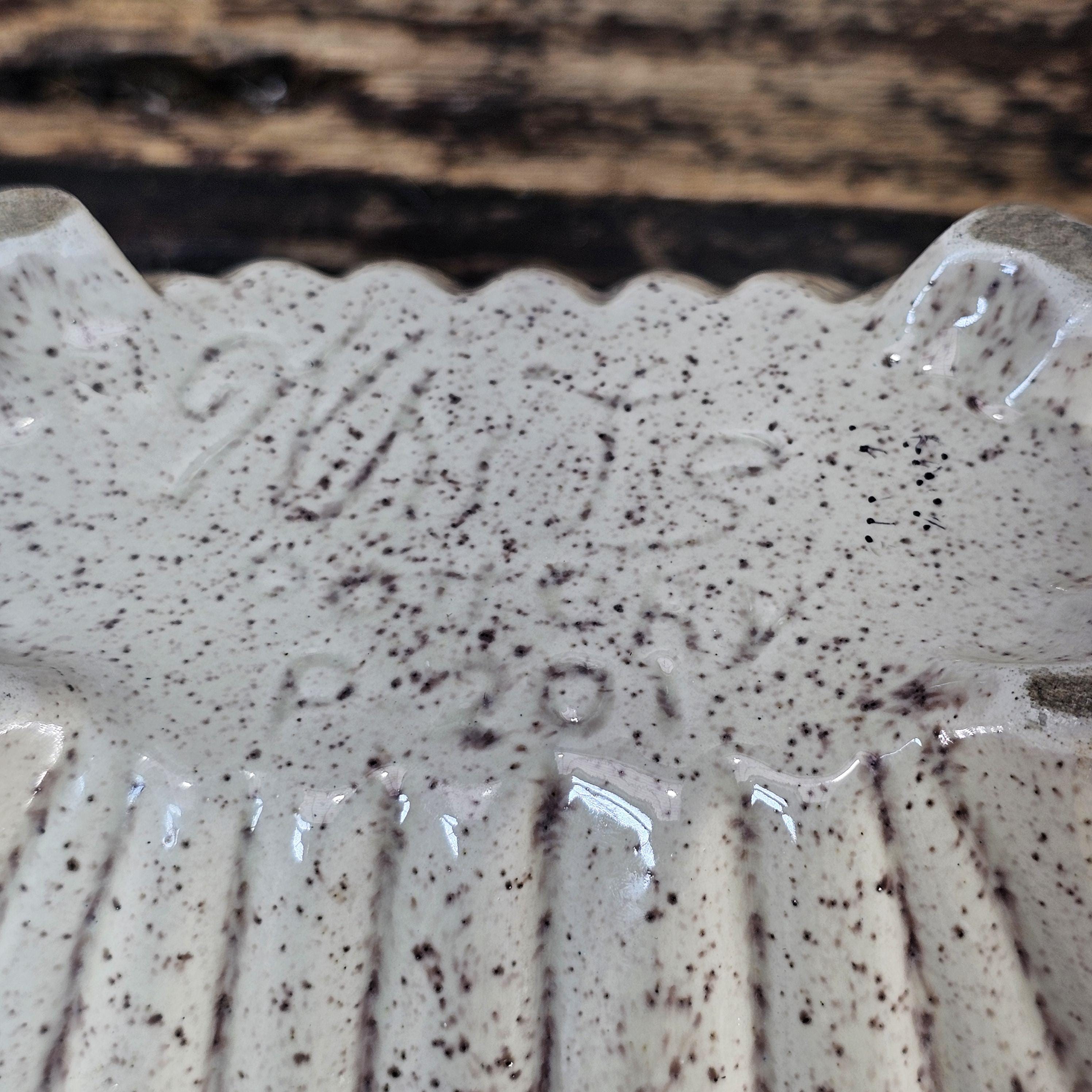 Vintage Mid-Century Ribbed Speckled Pottery Planter