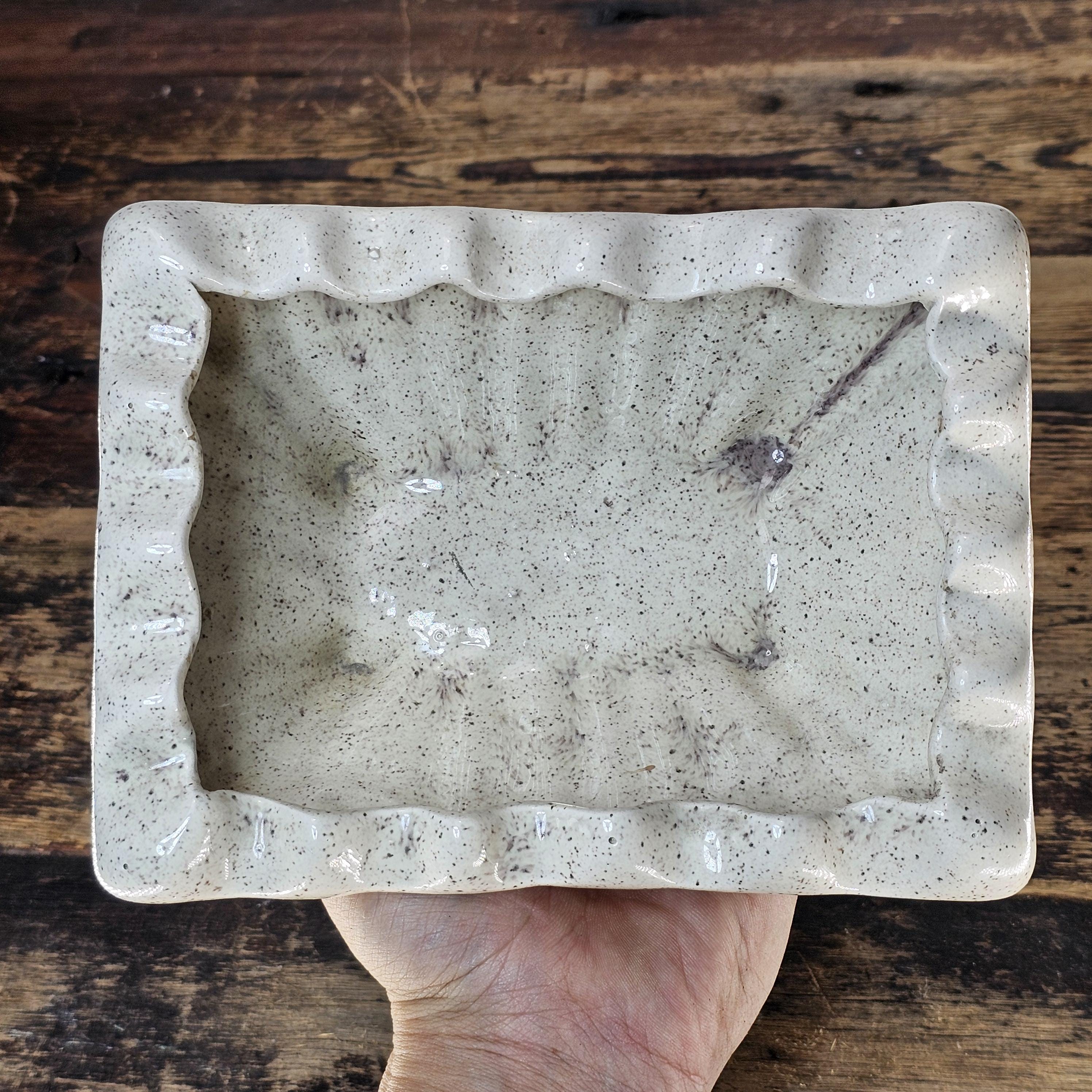 Vintage Mid-Century Ribbed Speckled Pottery Planter