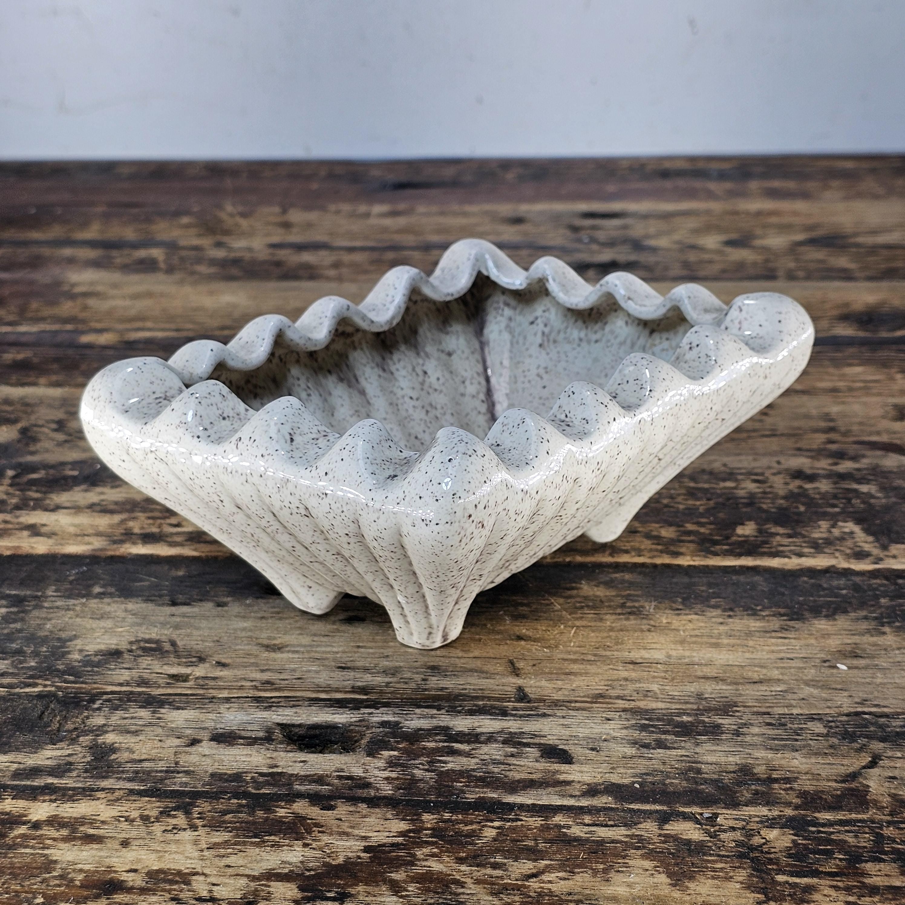 Vintage Mid-Century Ribbed Speckled Pottery Planter