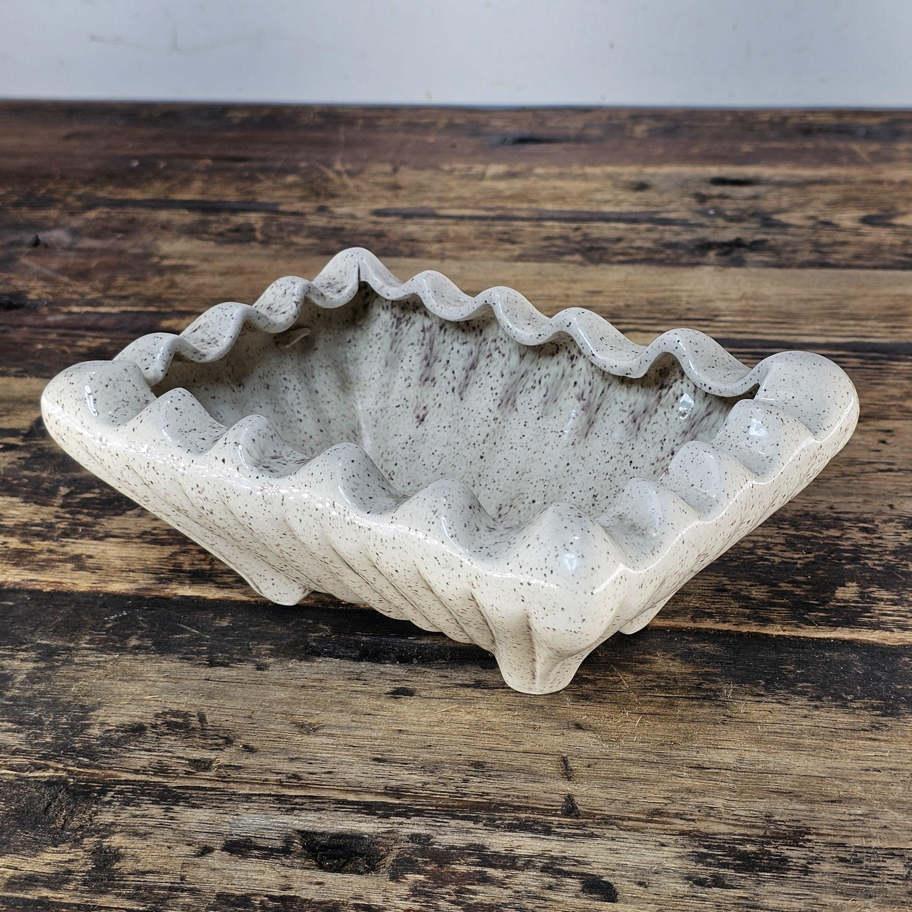 Vintage Mid-Century Ribbed Speckled Pottery Planter