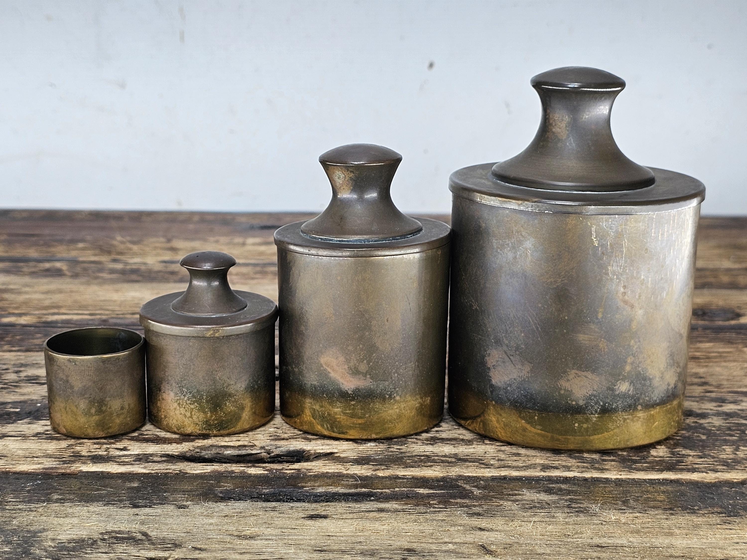 Vintage-Style Brass Canister Set with Wooden Base