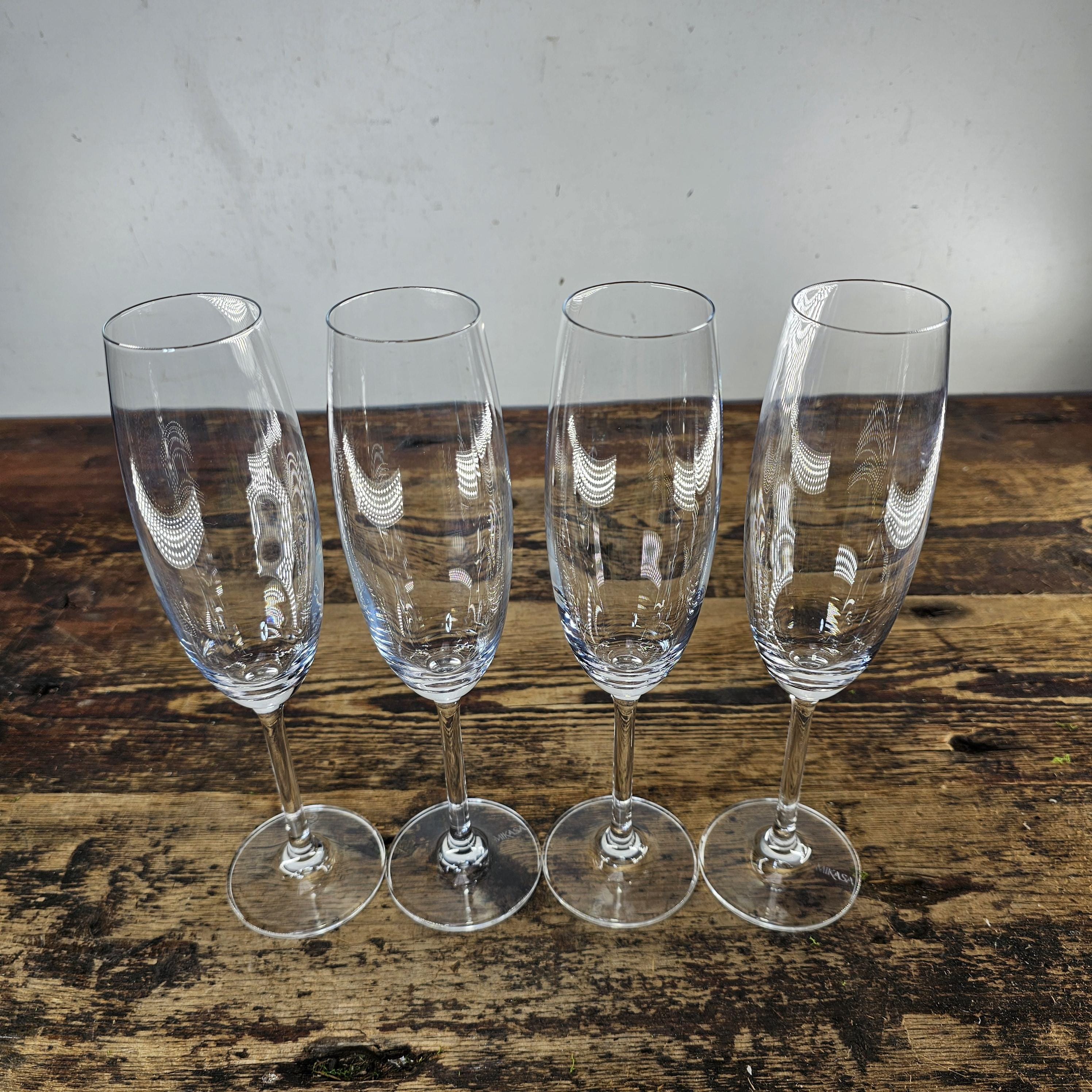 Beautiful Set of 4 MIKASA Crystal Champagne Flutes 9.5"H