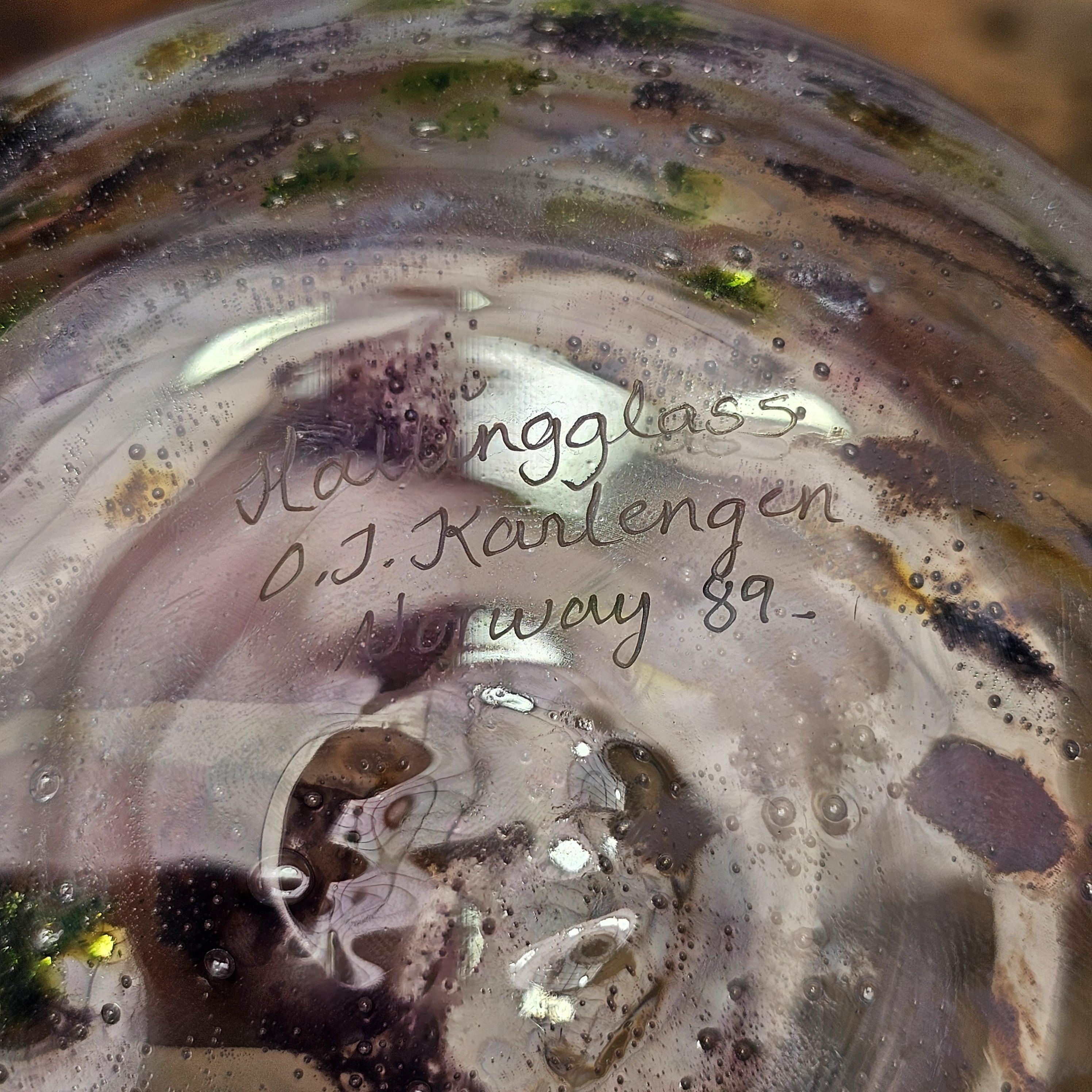 Vintage 1989 Signed Norwegian Art Glass Bowl by O. J. Karlengen