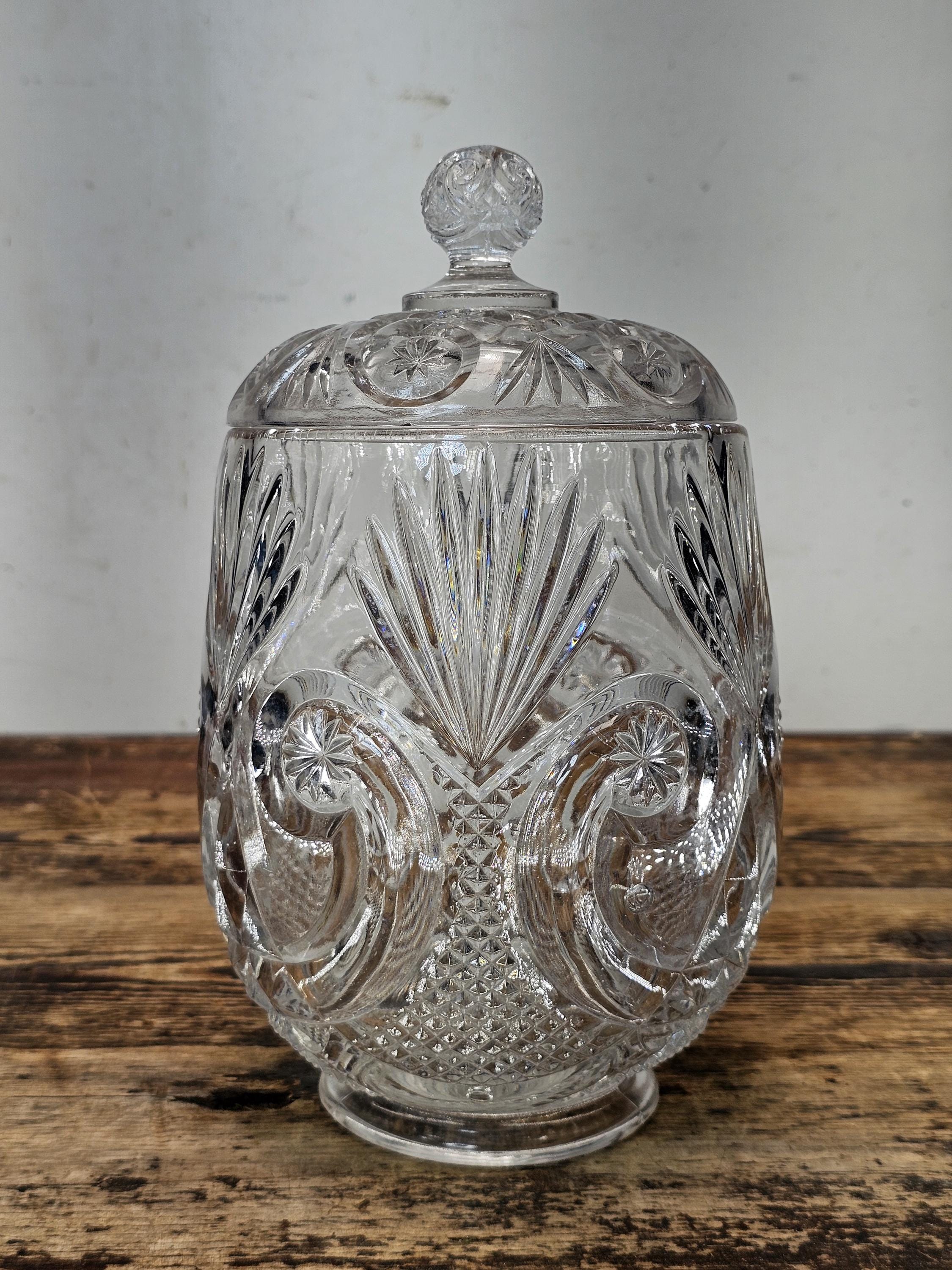 Antique EAPG Pressed Glass Biscuit Barrel / Candy Jar 9.5"H