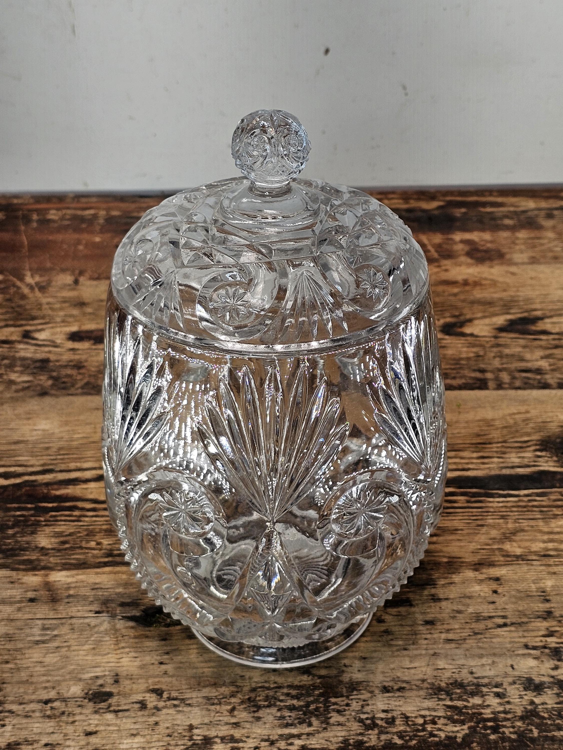Antique EAPG Pressed Glass Biscuit Barrel / Candy Jar 9.5"H