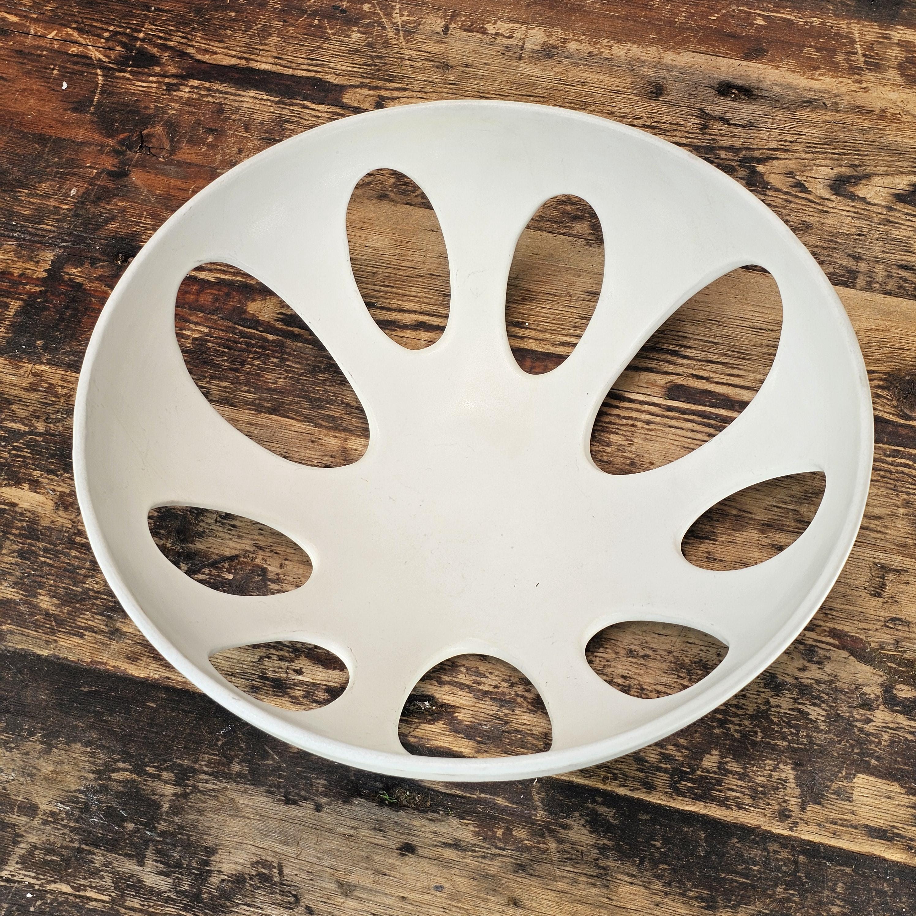 Modernist White Ceramic Pierced Fruit Bowl 12.25"Diam x 5"H