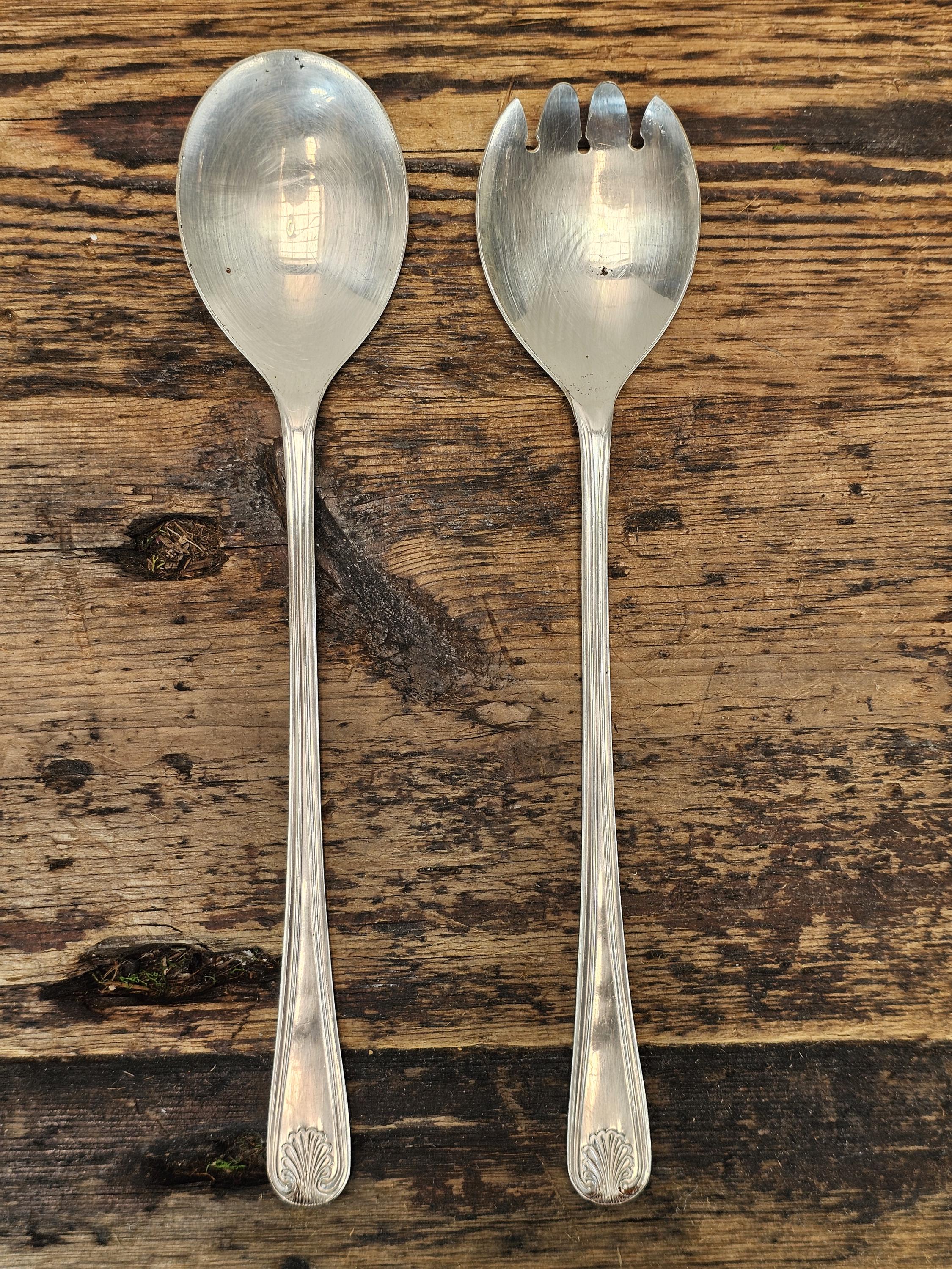 Vintage 1960s Salad Server Set by William Adams of Sheffield 9.25"