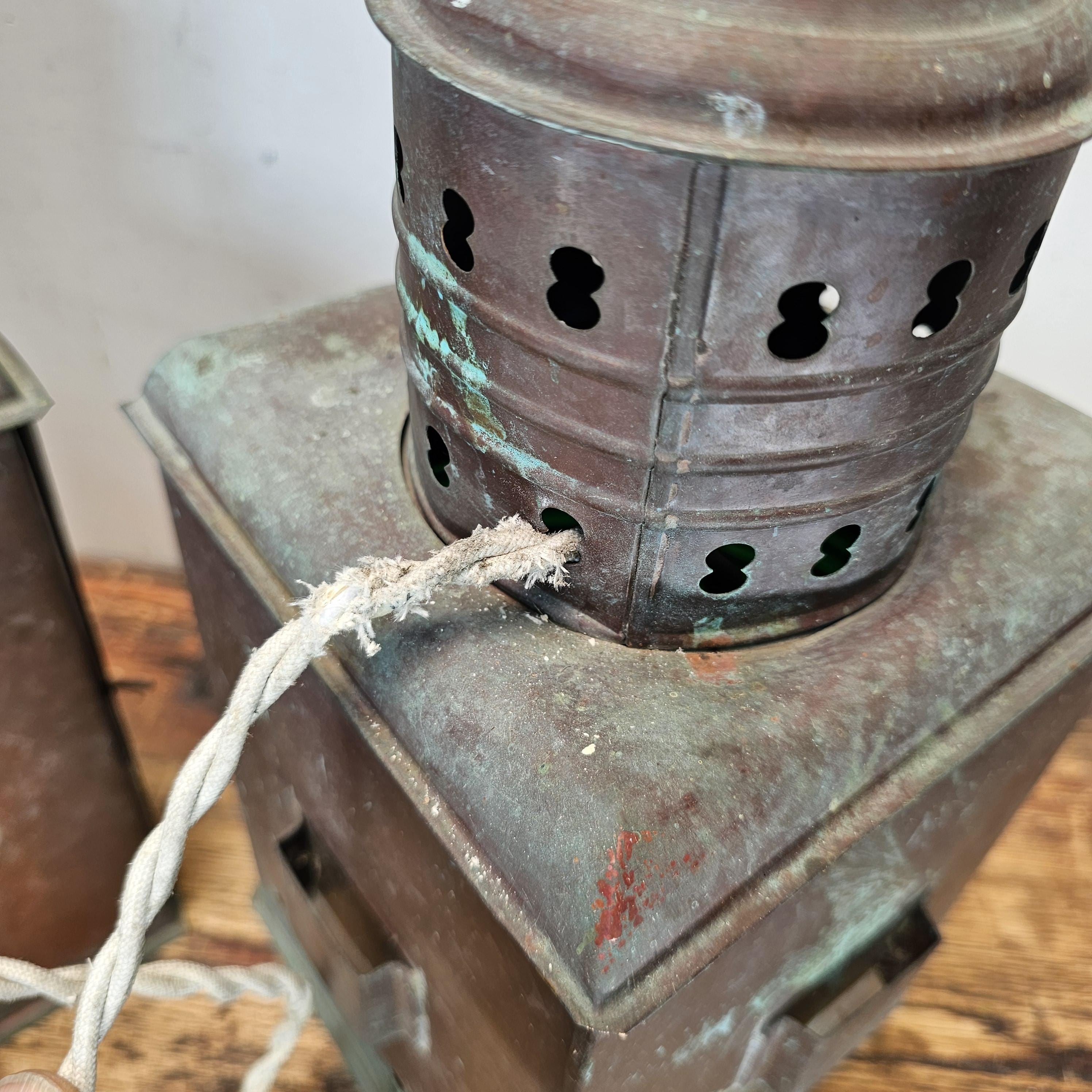 Authentic Vintage USA Copper Marine Lamps - Set of 2 Red/Green Ship Lights
