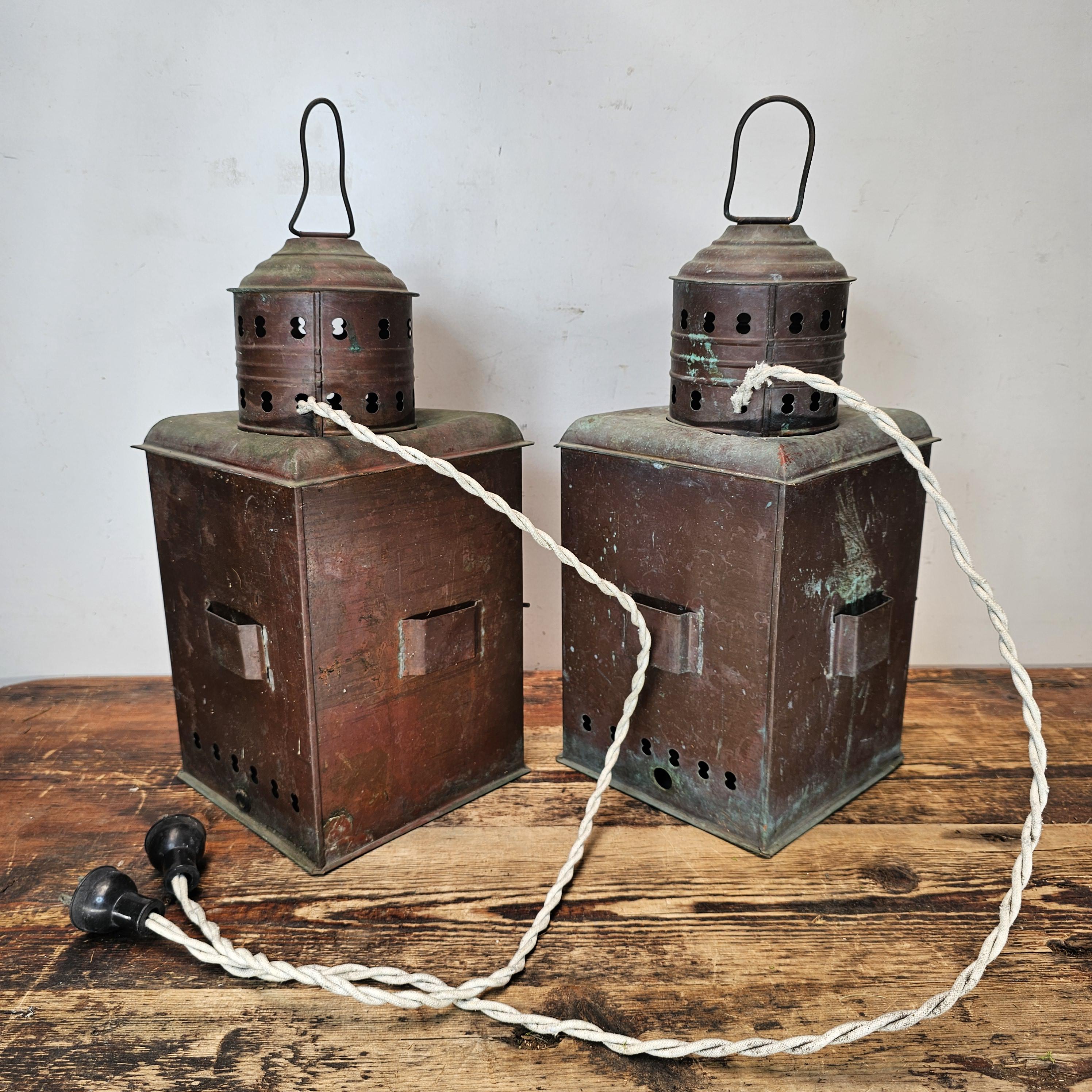 Authentic Vintage USA Copper Marine Lamps - Set of 2 Red/Green Ship Lights