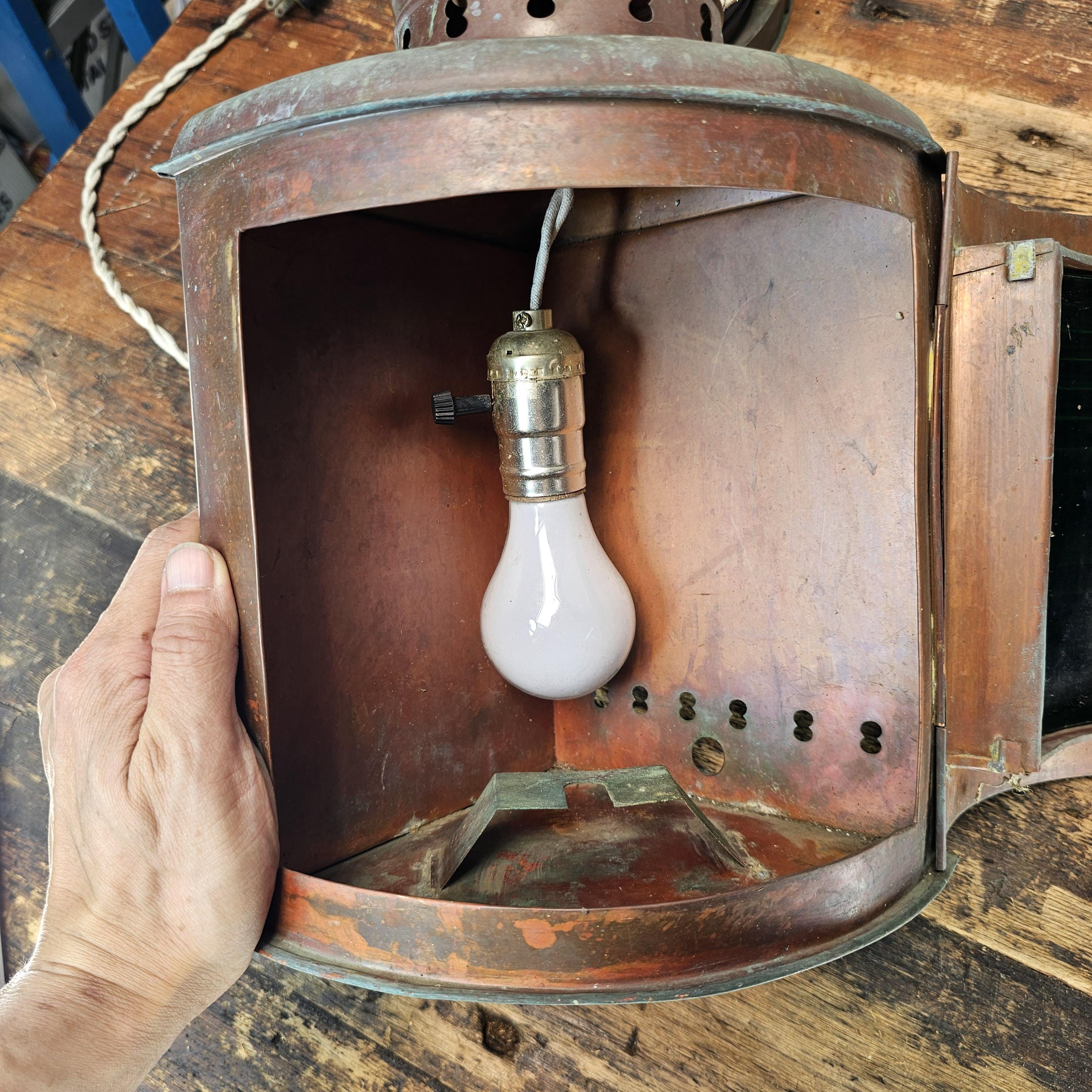 Authentic Vintage USA Copper Marine Lamps - Set of 2 Red/Green Ship Lights