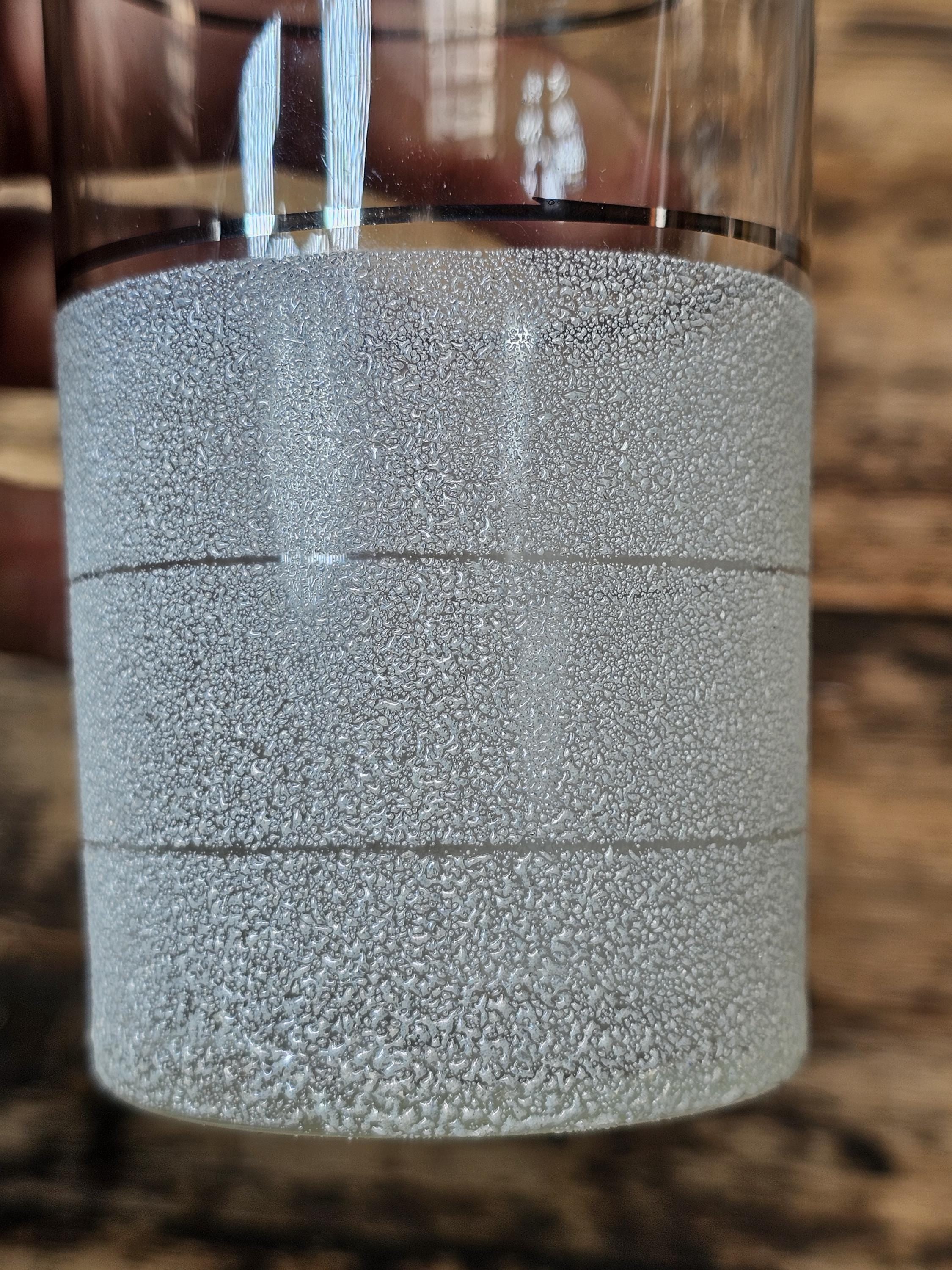 Set of 5 Vintage Mid-Century Modern Frosted & Silver Band Tumbler Glasses