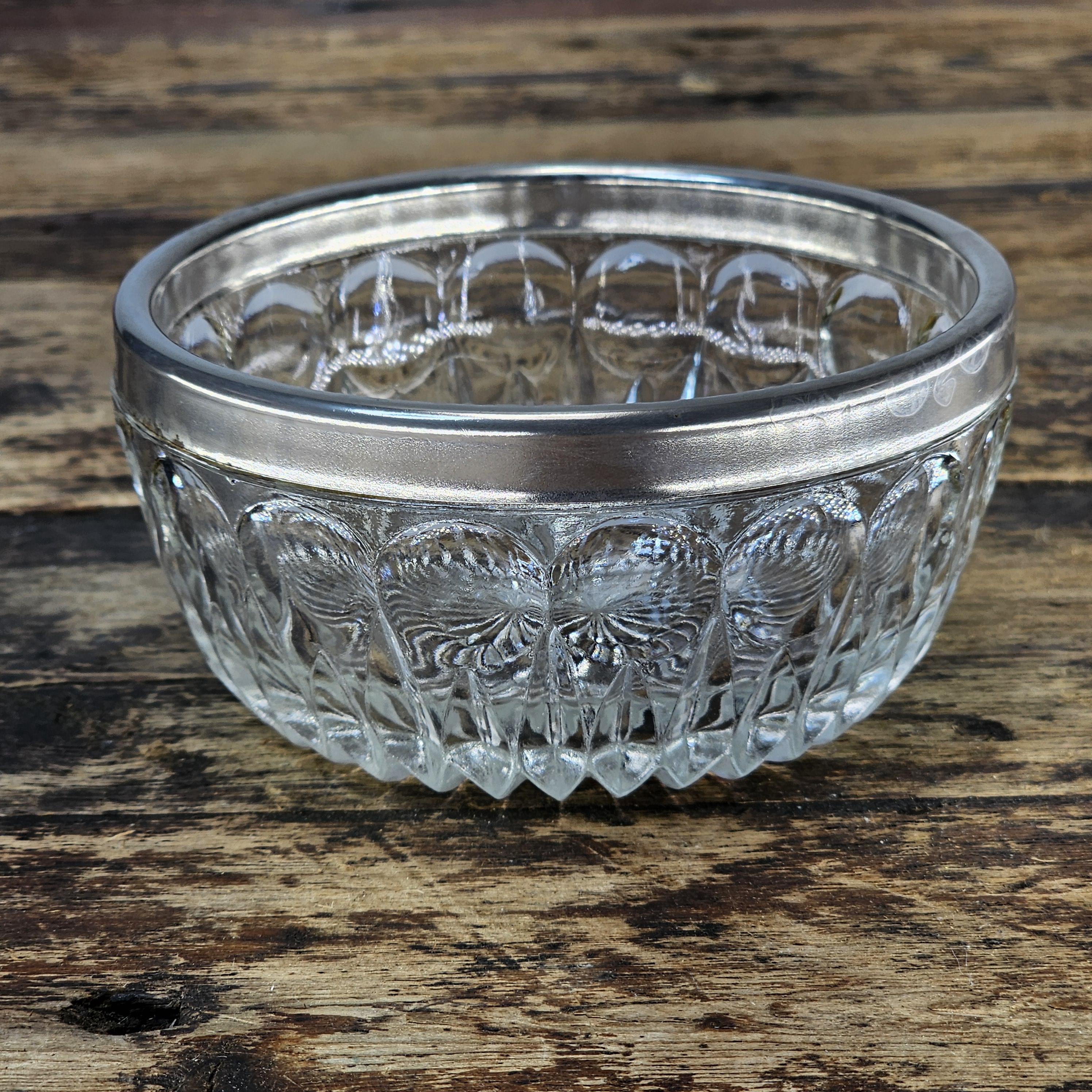 Vintage Pressed Glass Bowl with Silver-Tone Rim | Candy / Nut Dish