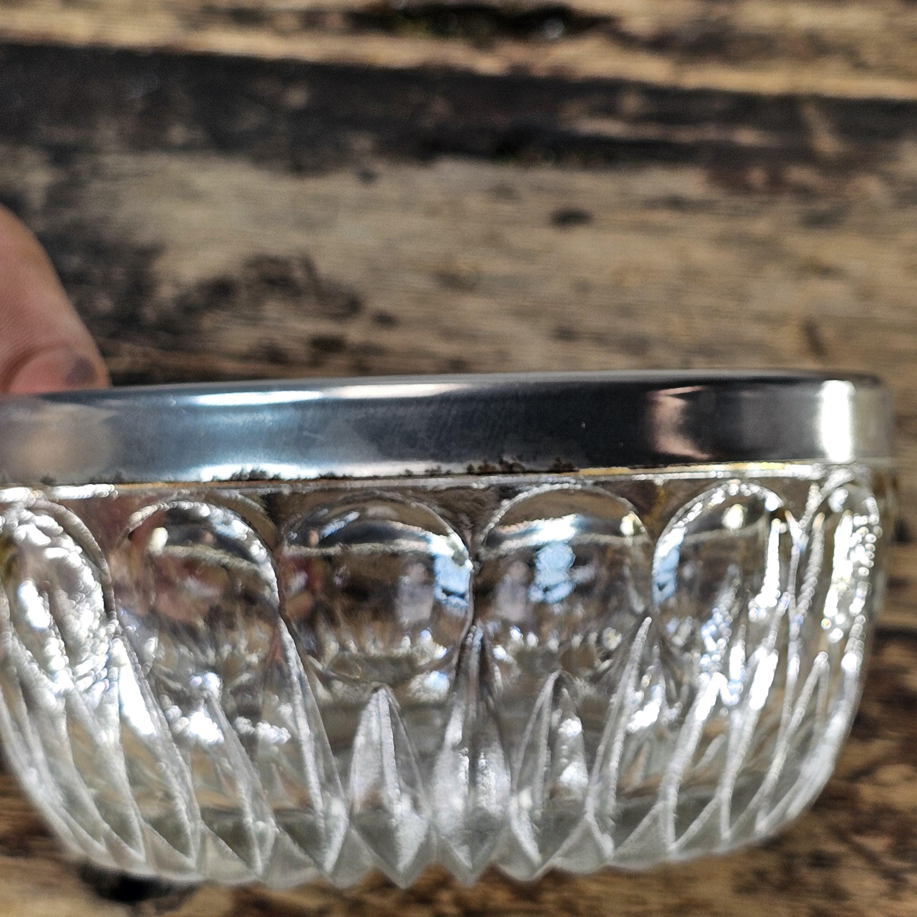 Vintage Pressed Glass Bowl with Silver-Tone Rim | Candy / Nut Dish