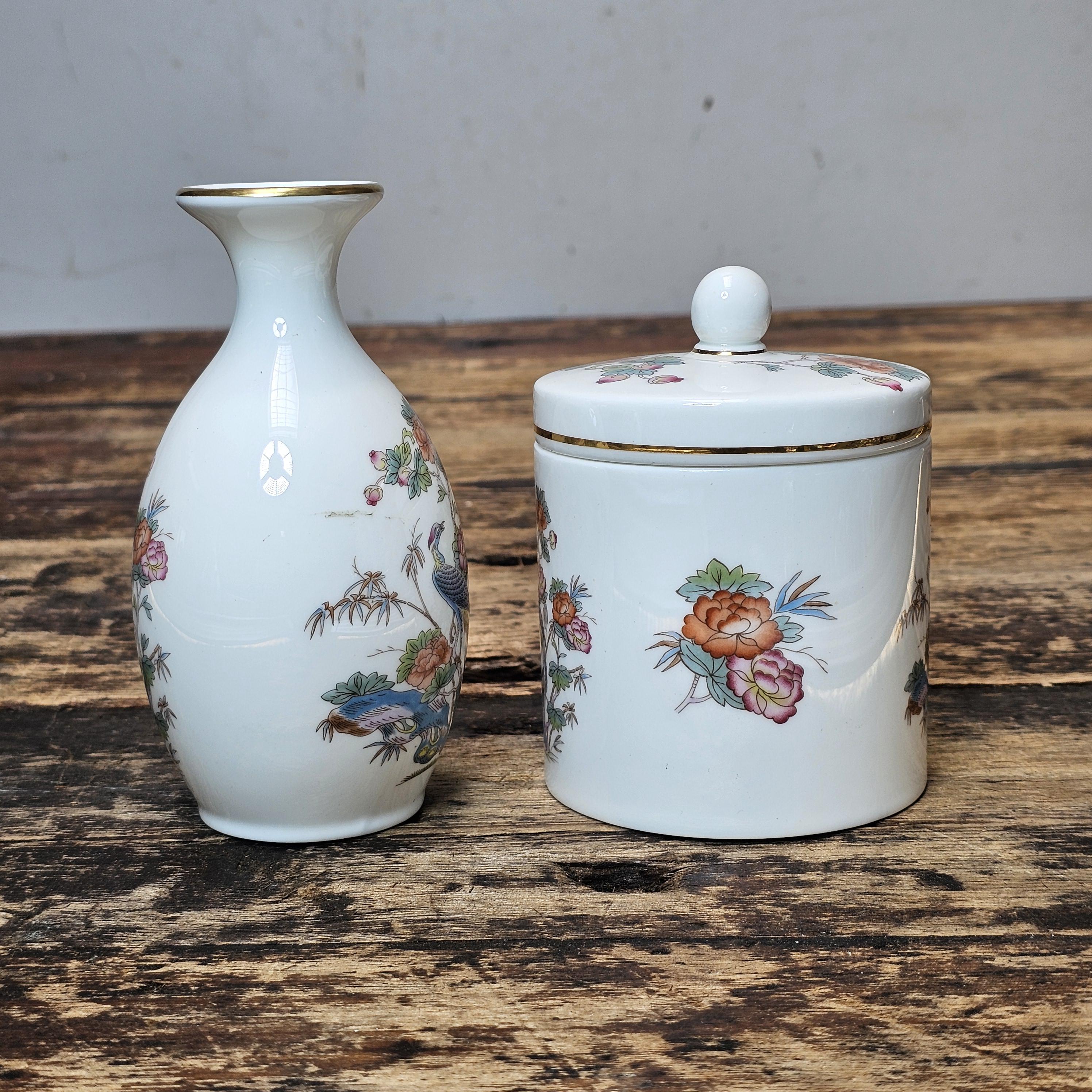 Vintage Wedgwood "Kutani Crane" Bone China Bud Vase & Lidded Jar Set