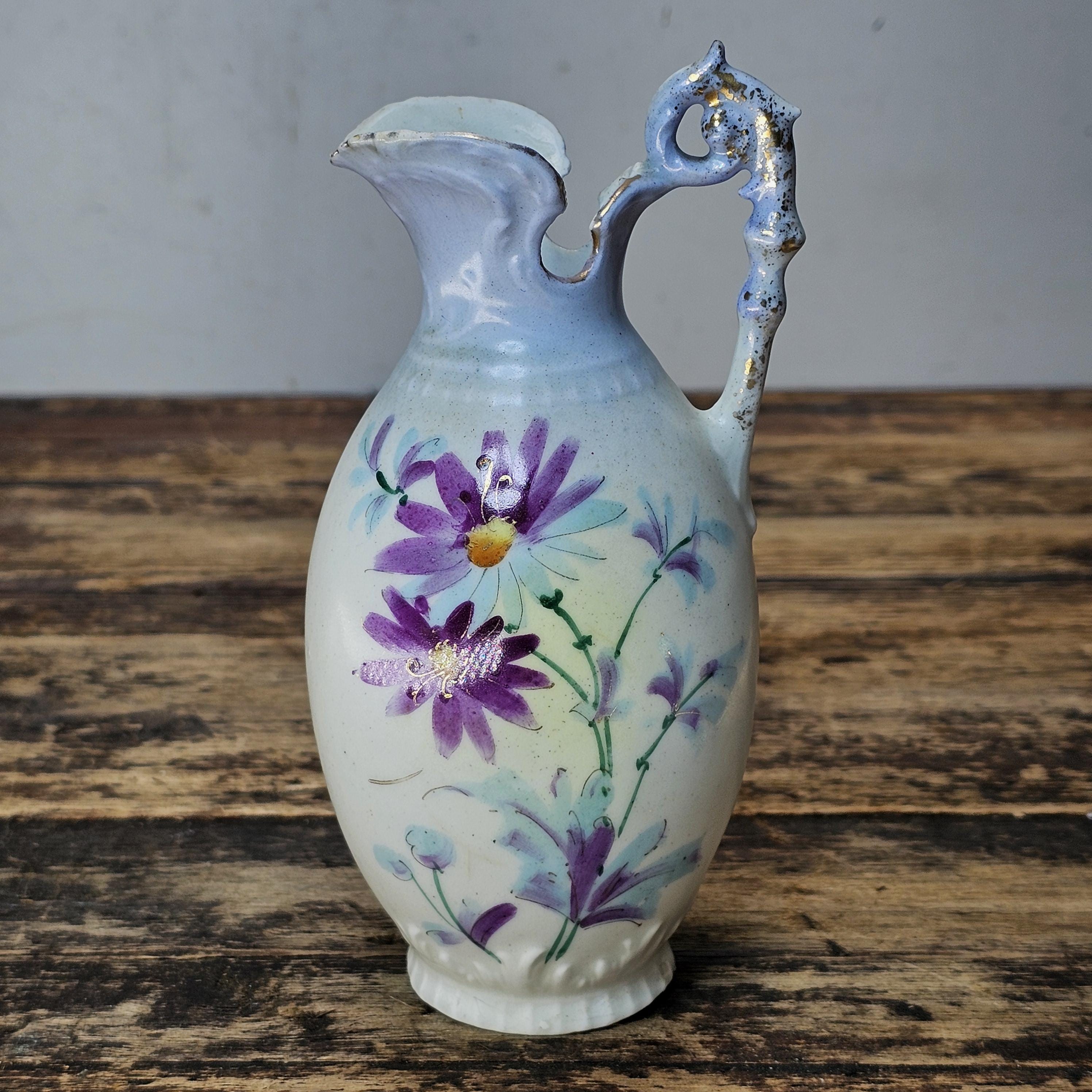 Antique Art Nouveau Floral Pitcher / Ewer, Made in Austria 6.25"H