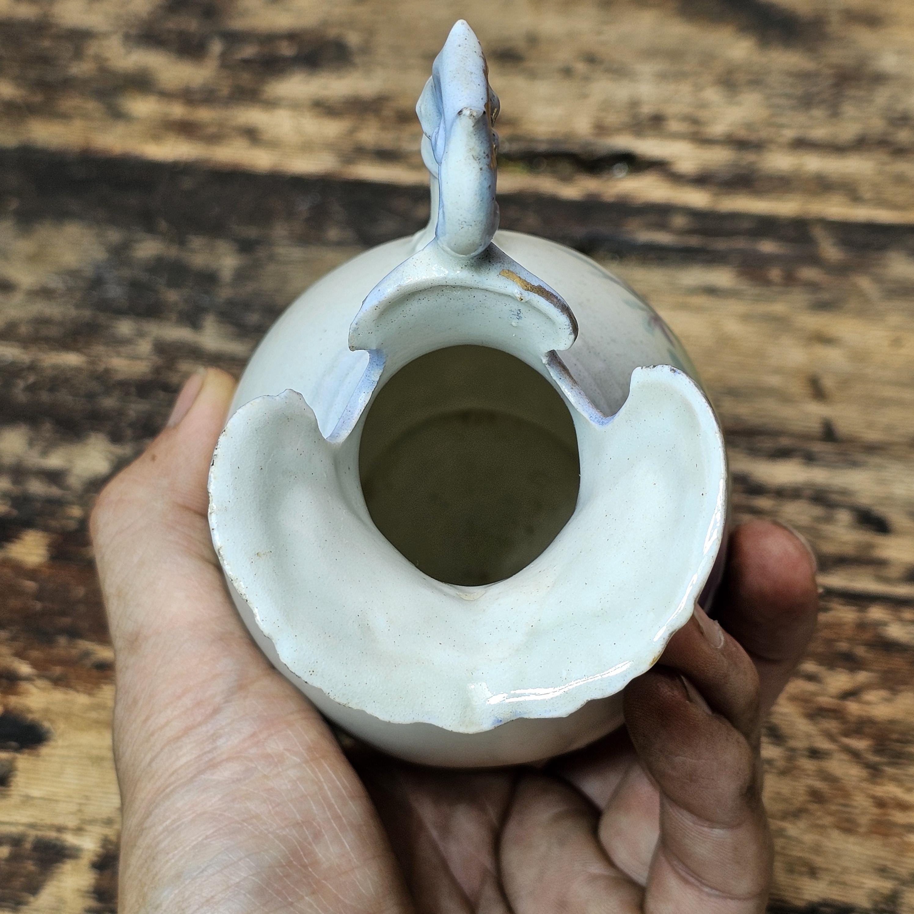 Antique Art Nouveau Floral Pitcher / Ewer, Made in Austria 6.25"H