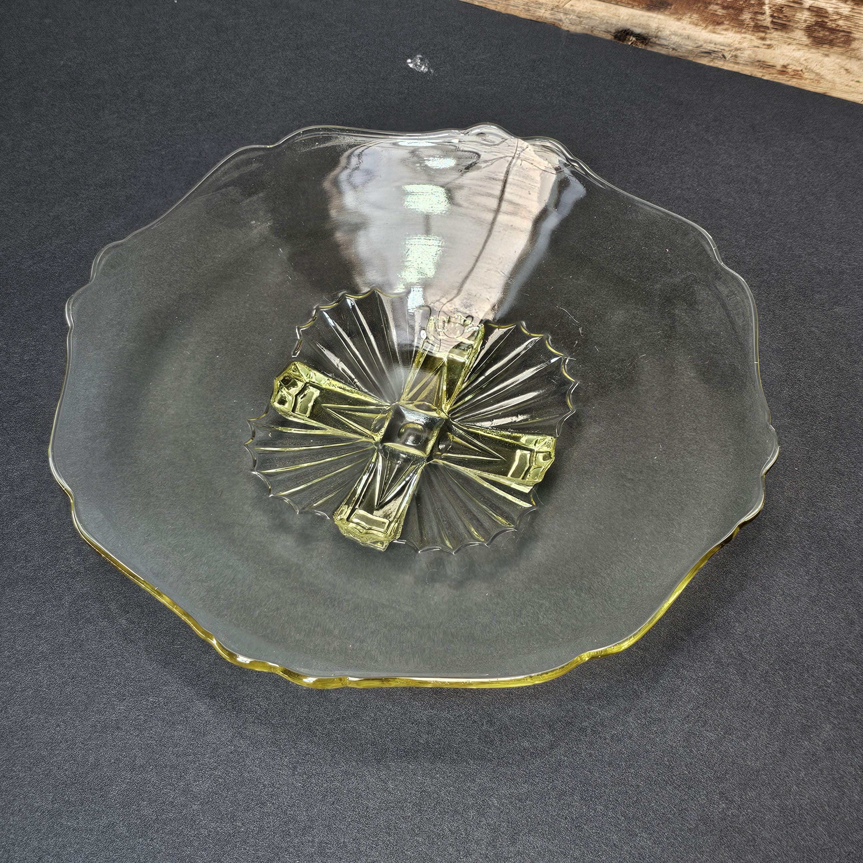 Vintage Lancaster Glass "Cable" Pattern Footed Bowl in Yellow