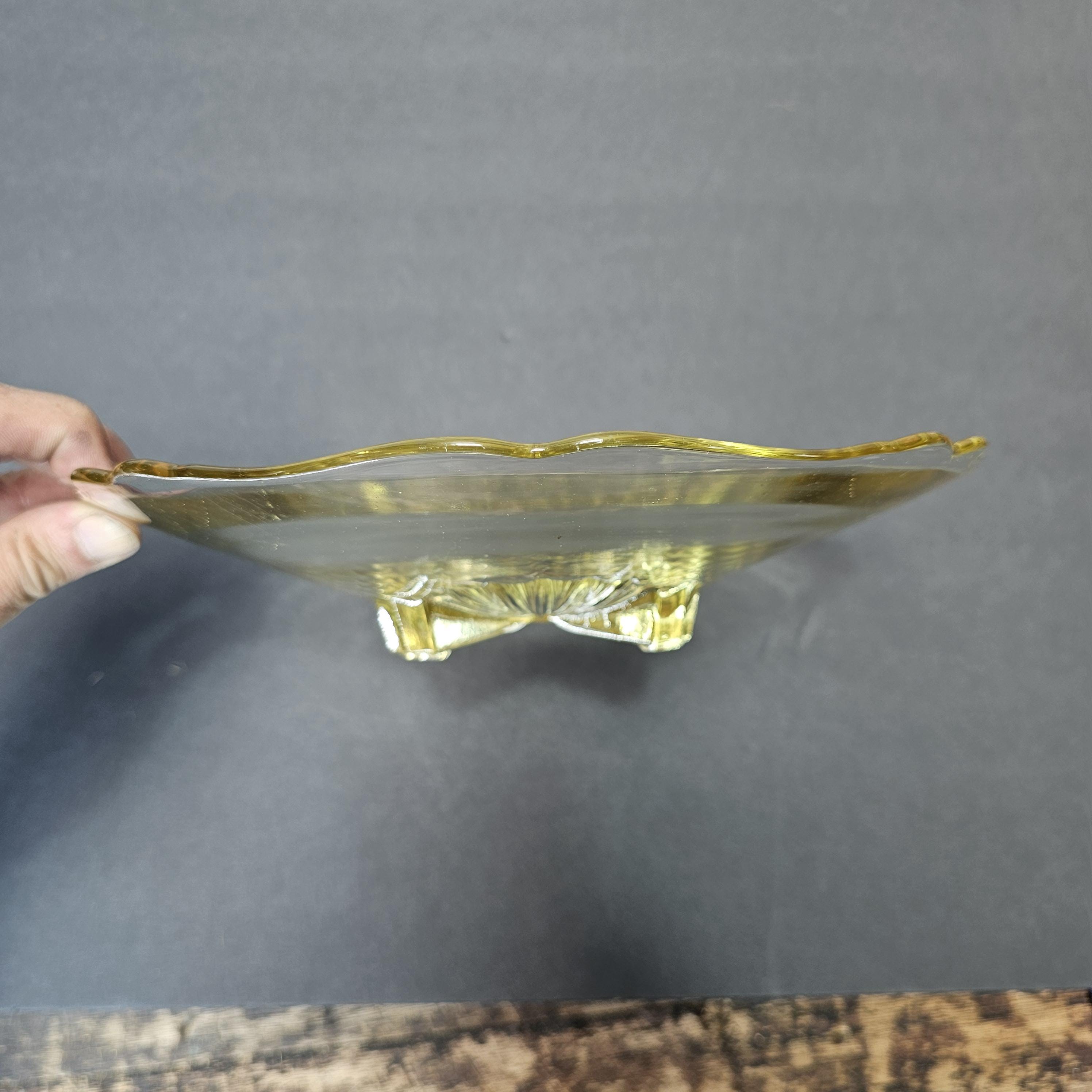 Vintage Lancaster Glass "Cable" Pattern Footed Bowl in Yellow