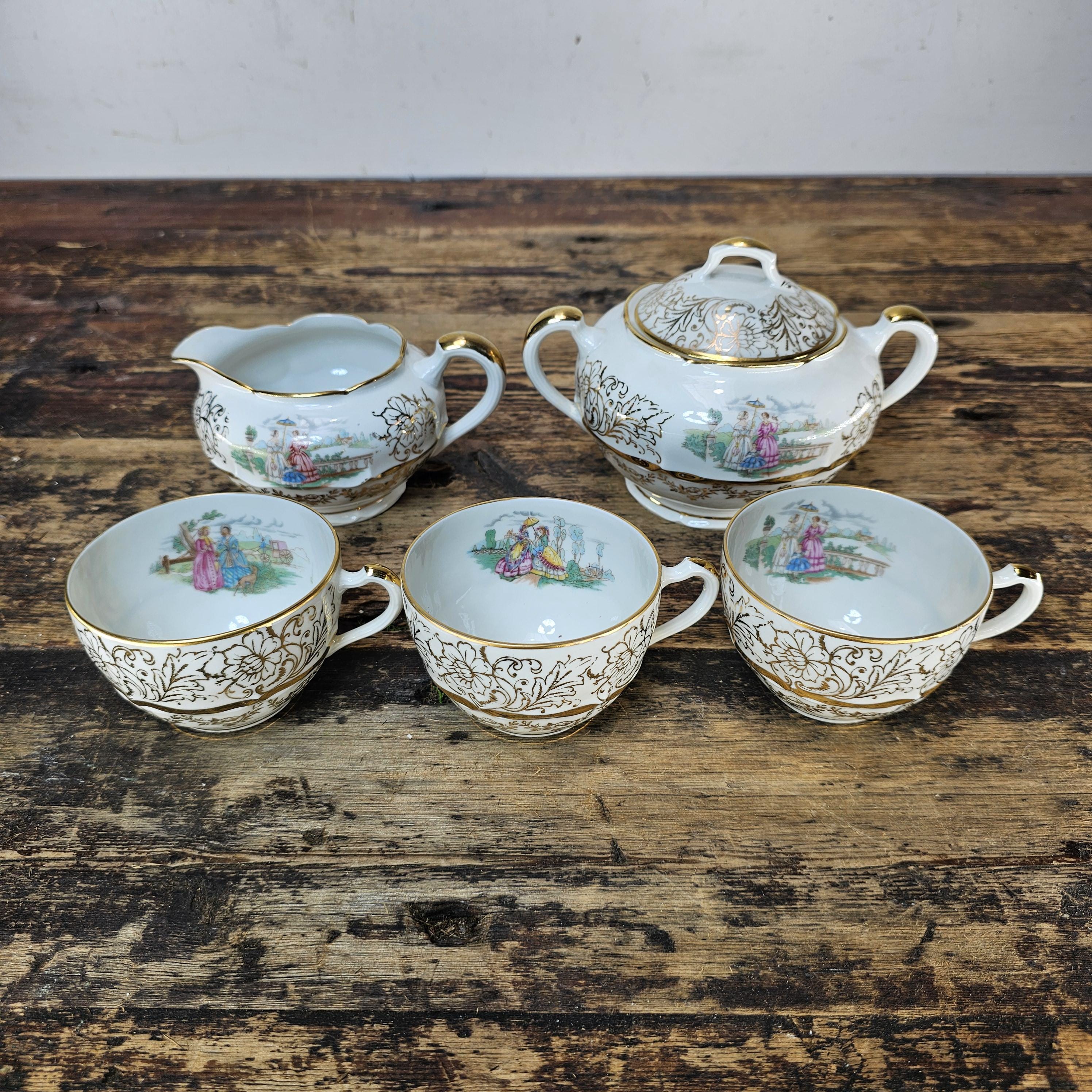 Vintage Haviland Limoges "Noble Ladies" Gold Gilt Tea Set - 5 Pcs