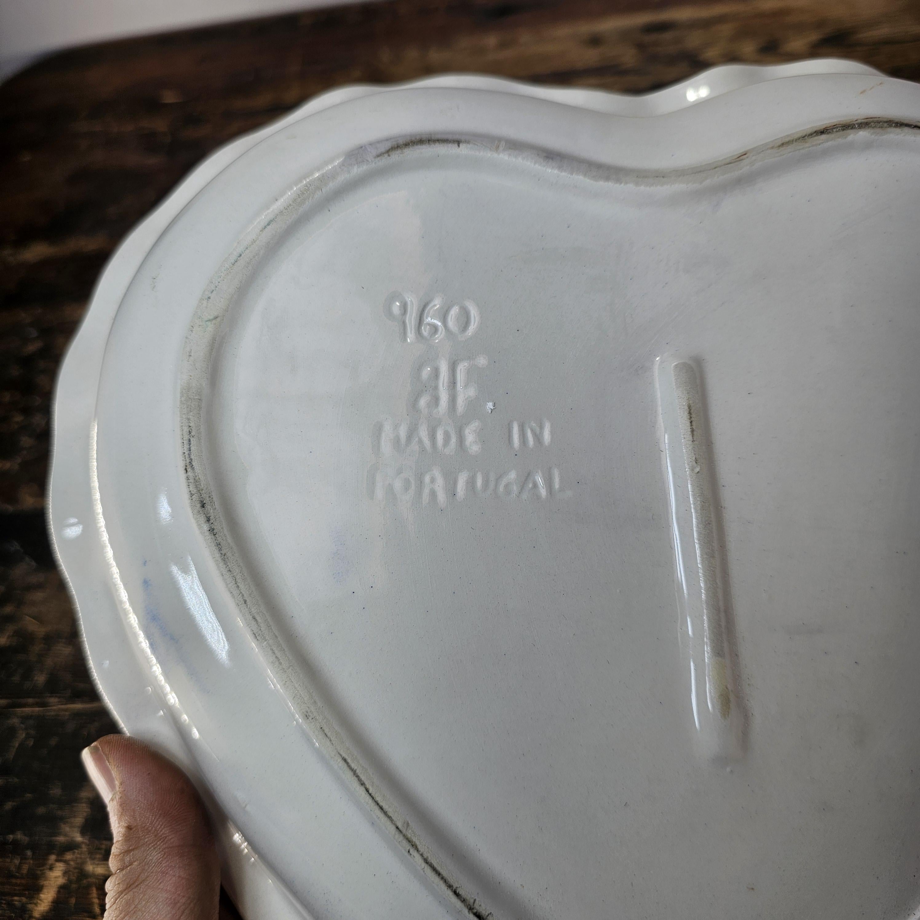 Vintage Heart Shaped Baker / Serving Dish - Made in Portugal - Spongeware