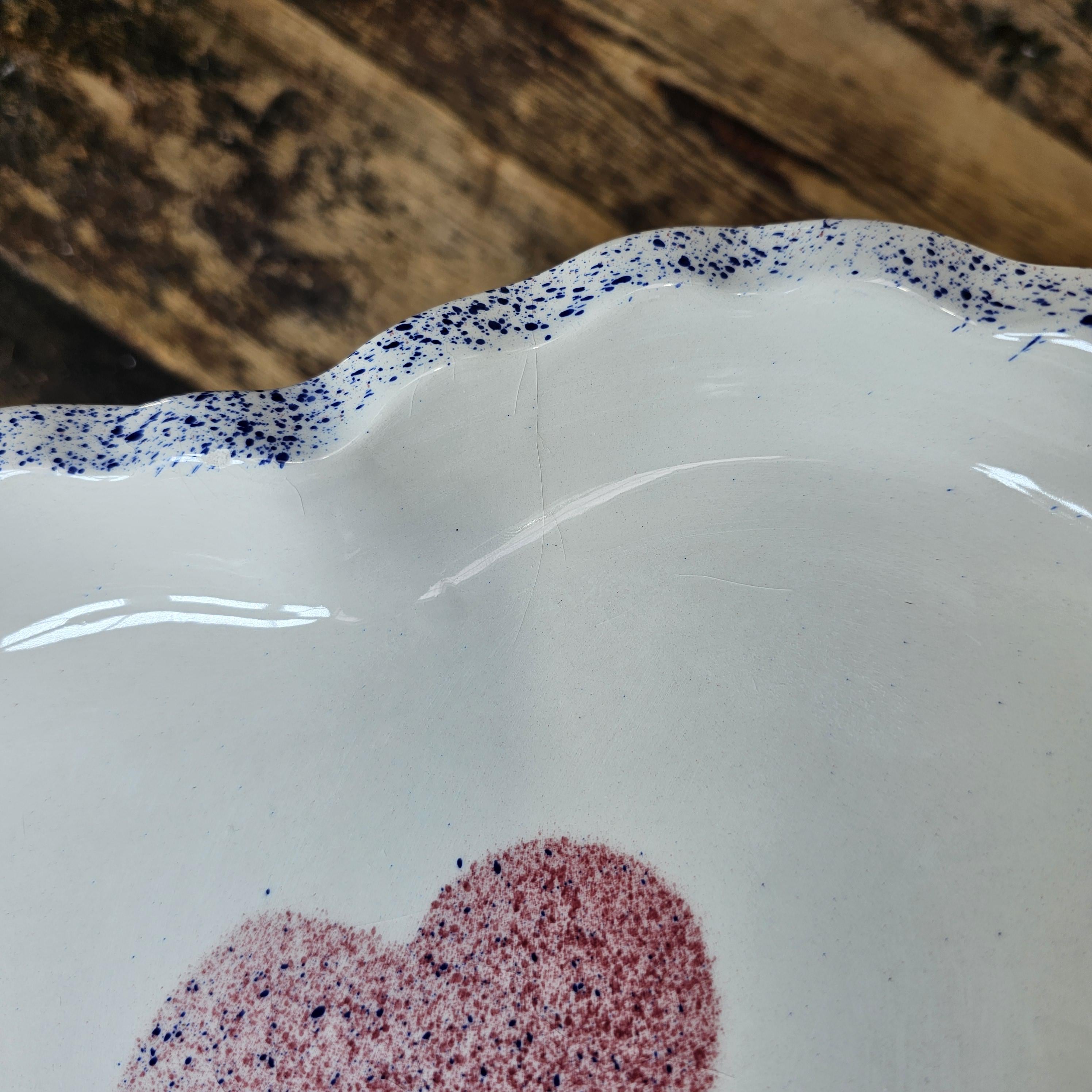 Vintage Heart Shaped Baker / Serving Dish - Made in Portugal - Spongeware