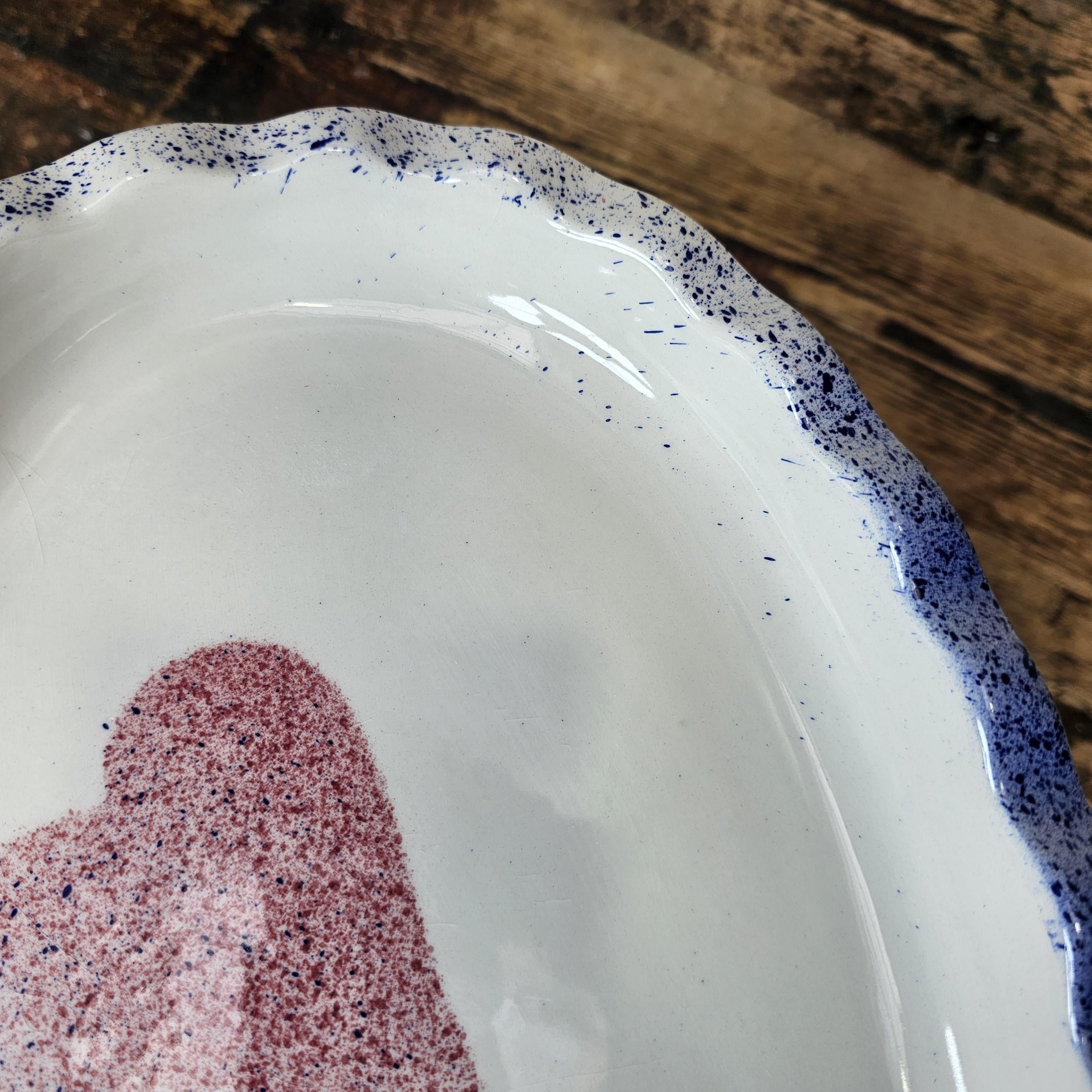 Vintage Heart Shaped Baker / Serving Dish - Made in Portugal - Spongeware