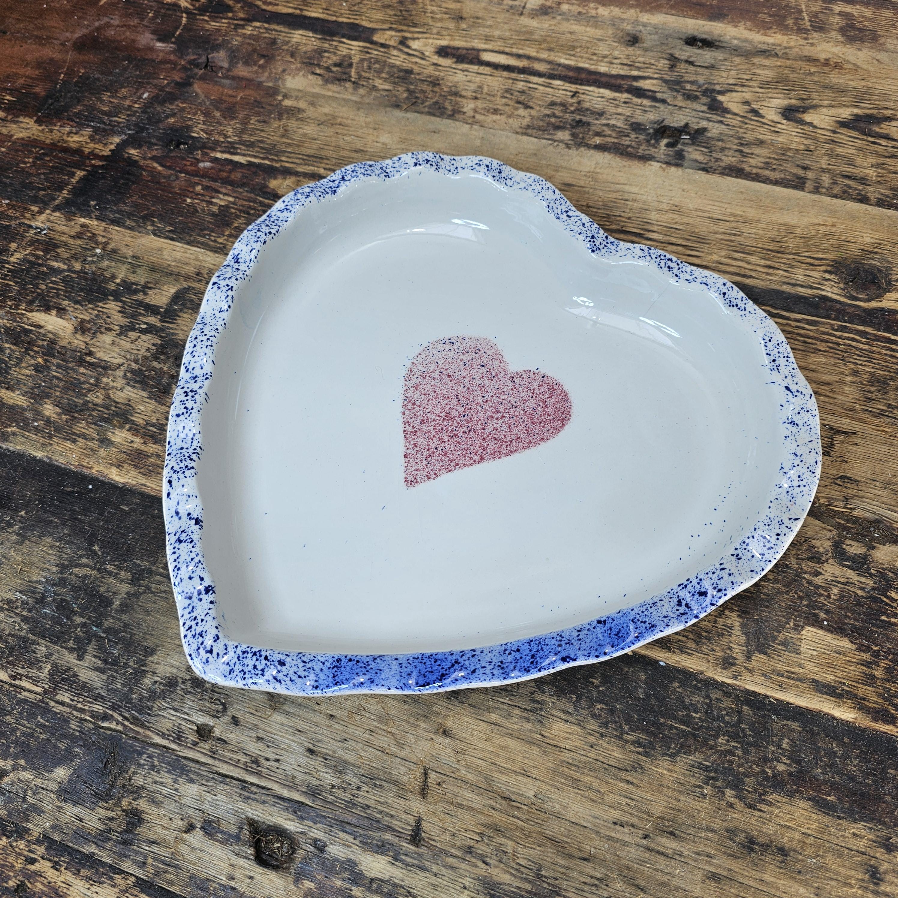 Vintage Heart Shaped Baker / Serving Dish - Made in Portugal - Spongeware