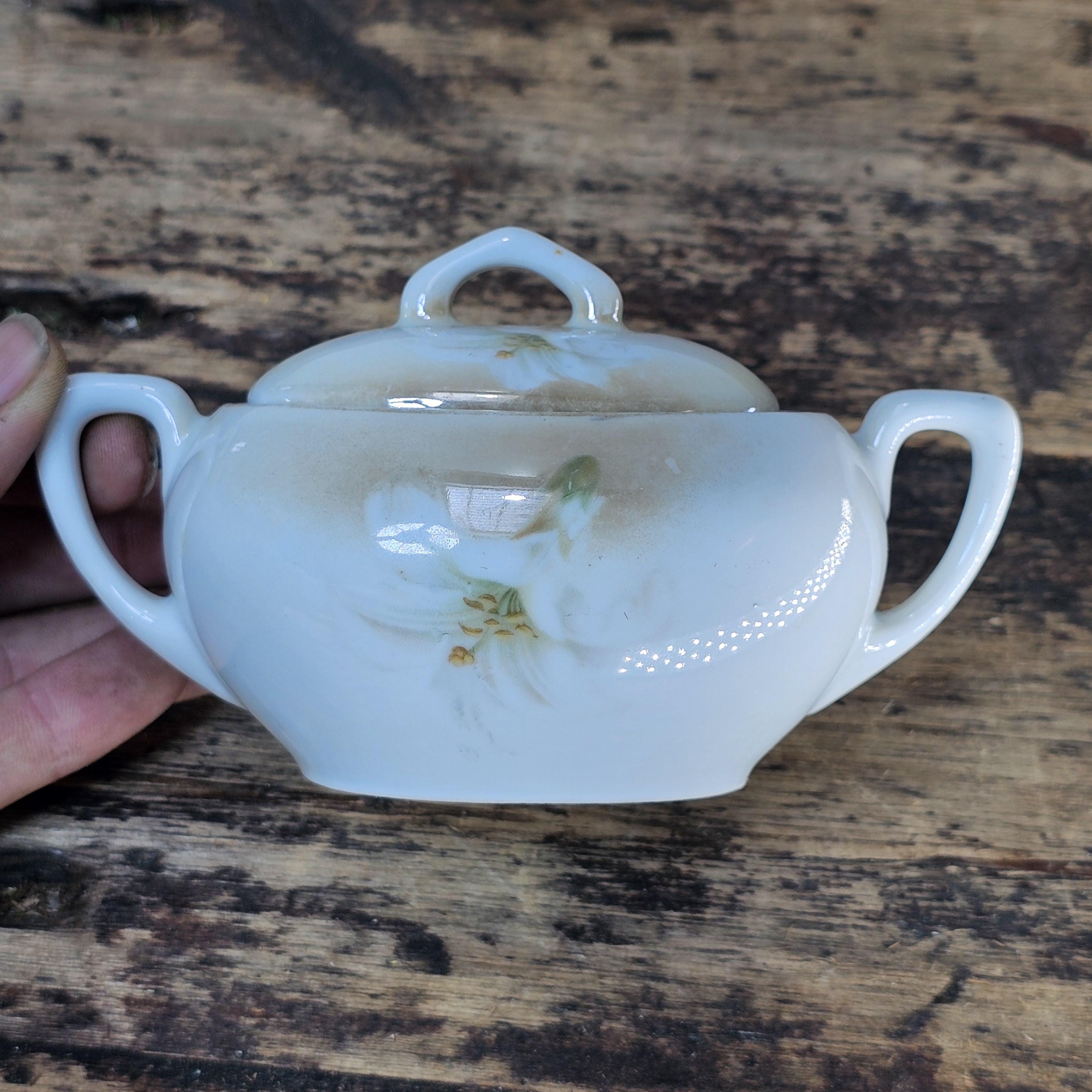 Antique RS Germany Creamer & Sugar Bowl Set - White Lilies, c. 1910s-20s